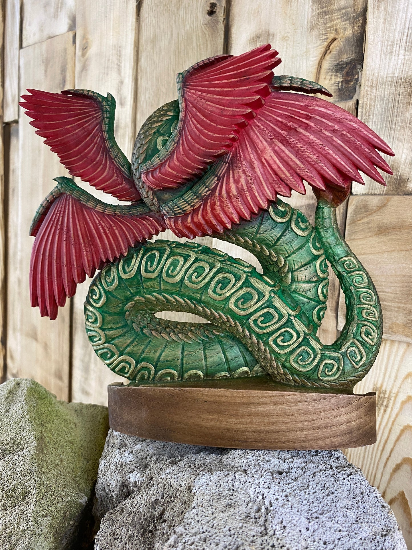 Quetzalcoatl Feathered serpent Kukulkan Quetzalcoatl statue Mayan dragon Aztec god Aztec art Wood dragon statue Aztec mythology Dragon totem