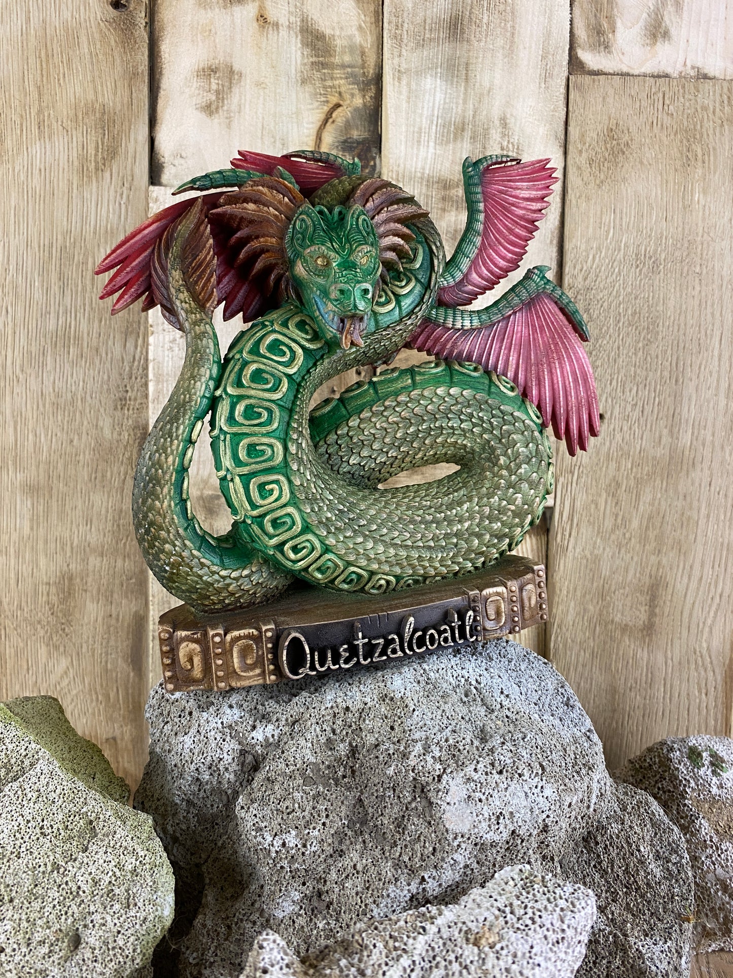 Quetzalcoatl Feathered serpent Kukulkan Quetzalcoatl statue Mayan dragon Aztec god Aztec art Wood dragon statue Aztec mythology Dragon totem