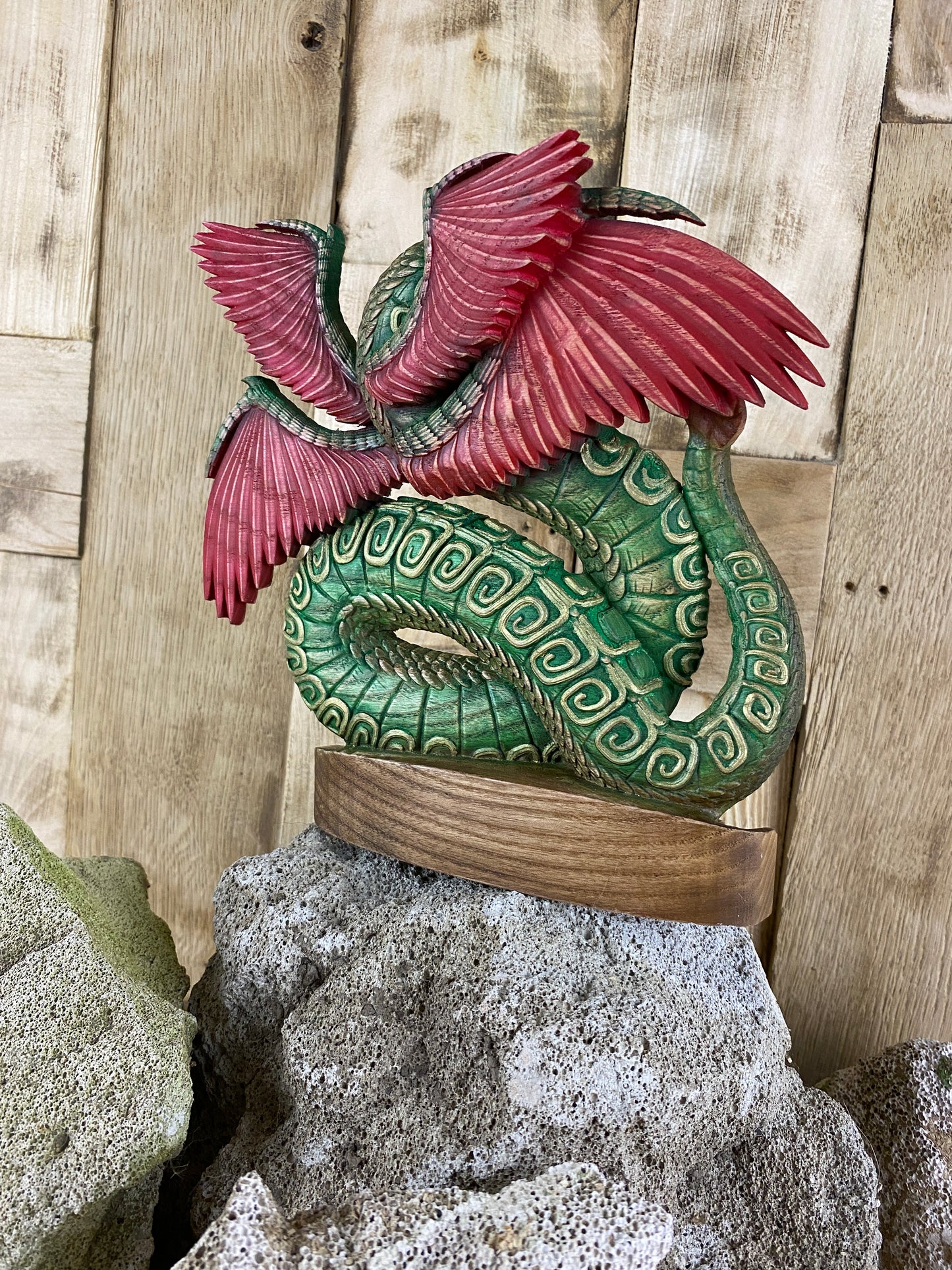 Quetzalcoatl Feathered serpent Kukulkan Quetzalcoatl statue Mayan dragon Aztec god Aztec art Wood dragon statue Aztec mythology Dragon totem