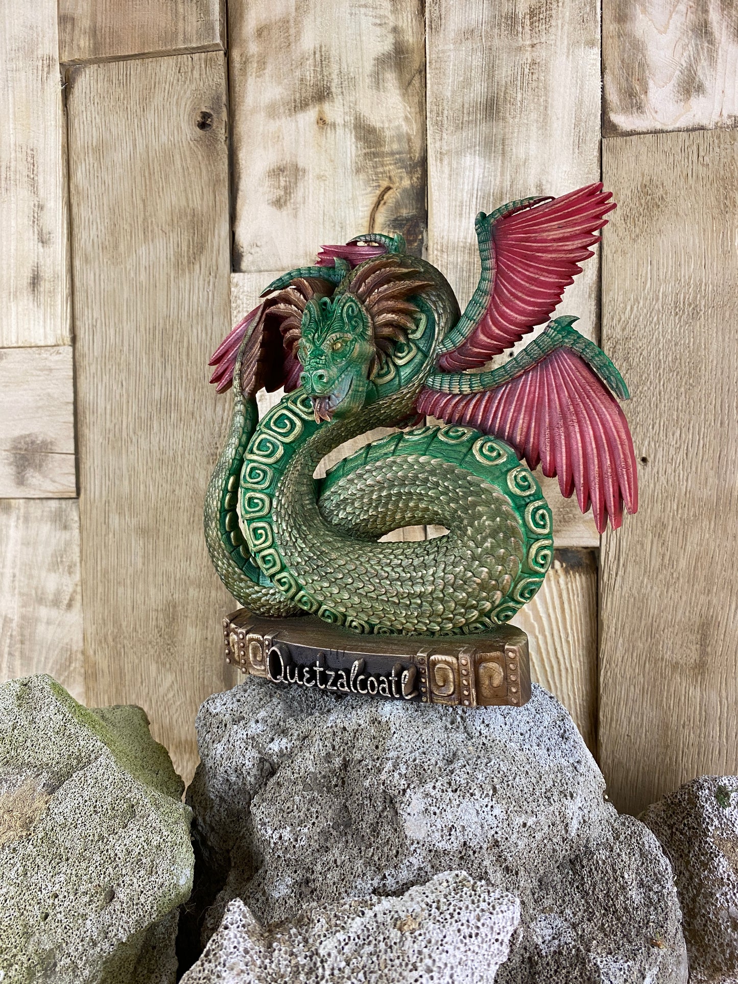 Quetzalcoatl Feathered serpent Kukulkan Quetzalcoatl statue Mayan dragon Aztec god Aztec art Wood dragon statue Aztec mythology Dragon totem