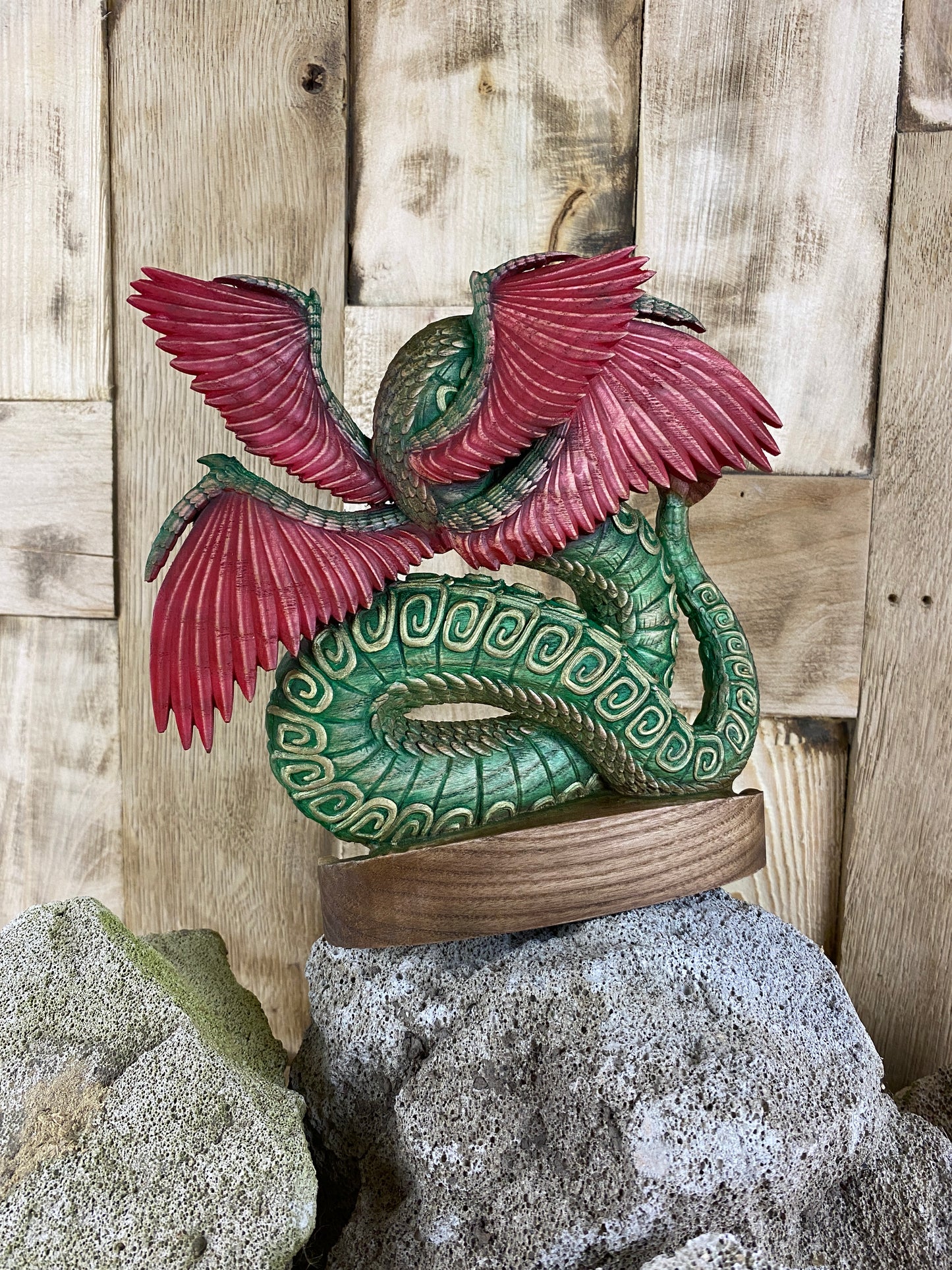 Quetzalcoatl Feathered serpent Kukulkan Quetzalcoatl statue Mayan dragon Aztec god Aztec art Wood dragon statue Aztec mythology Dragon totem