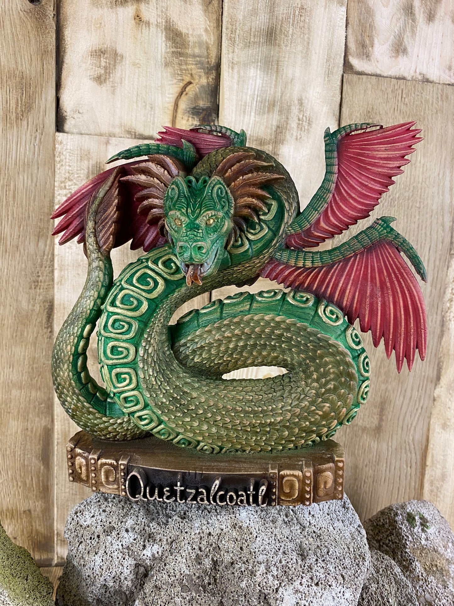 Quetzalcoatl Feathered serpent Kukulkan Quetzalcoatl statue Mayan dragon Aztec god Aztec art Wood dragon statue Aztec mythology Dragon totem