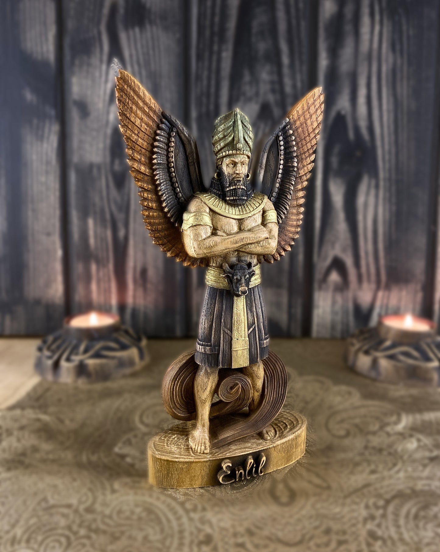 Enlil statue Sumerian gods Goddess statue Anunnaki Sumerian statue Mesopotamian mythology Mesopotamia art Ishtar Goddess figurine wooden carving