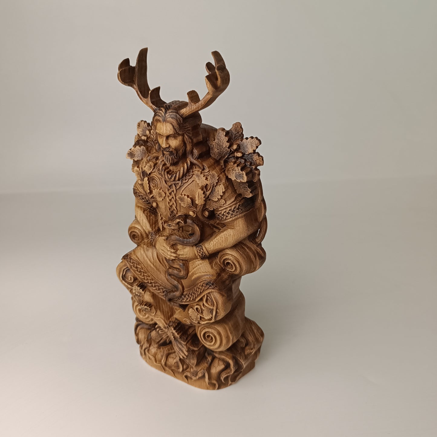 Cernunnos Wooden Statue – Horned God Celtic Altar Figurine