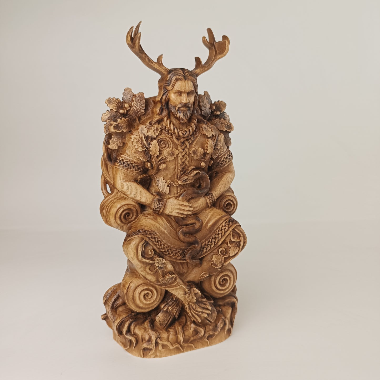 Cernunnos Wooden Statue – Horned God Celtic Altar Figurine