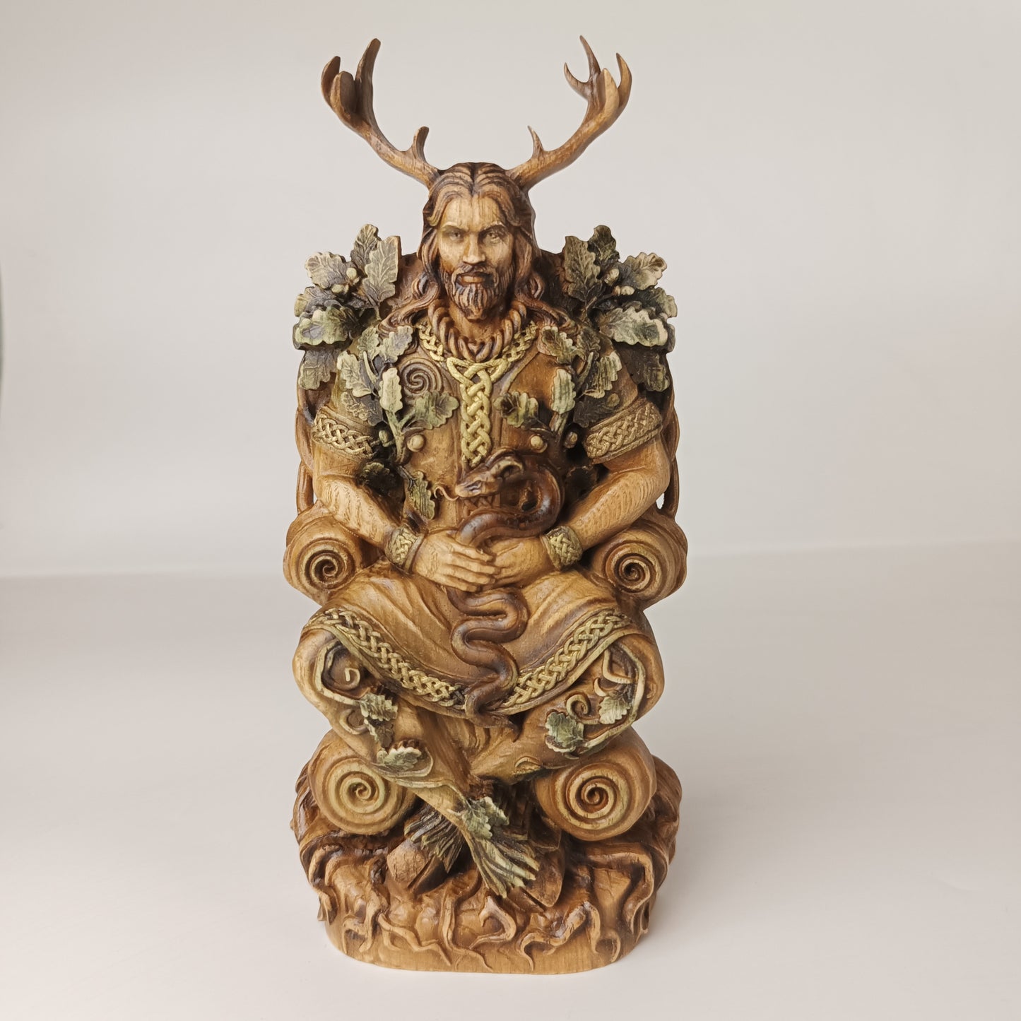 Cernunnos Wooden Statue – Horned God Celtic Altar Figurine