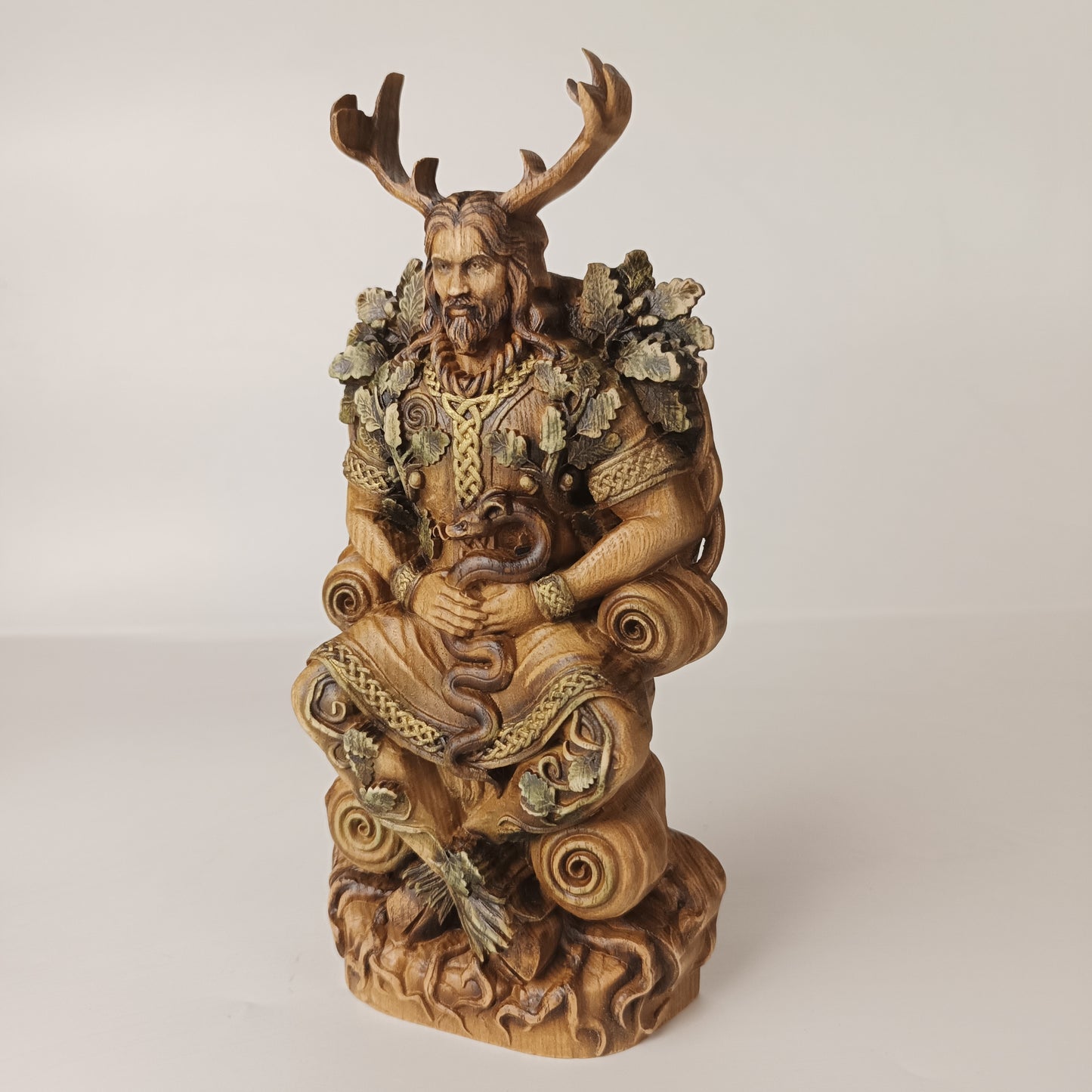 Cernunnos Wooden Statue – Horned God Celtic Altar Figurine