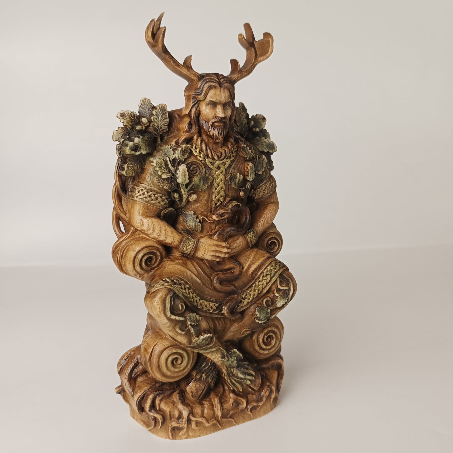 Cernunnos Wooden Statue – Horned God Celtic Altar Figurine