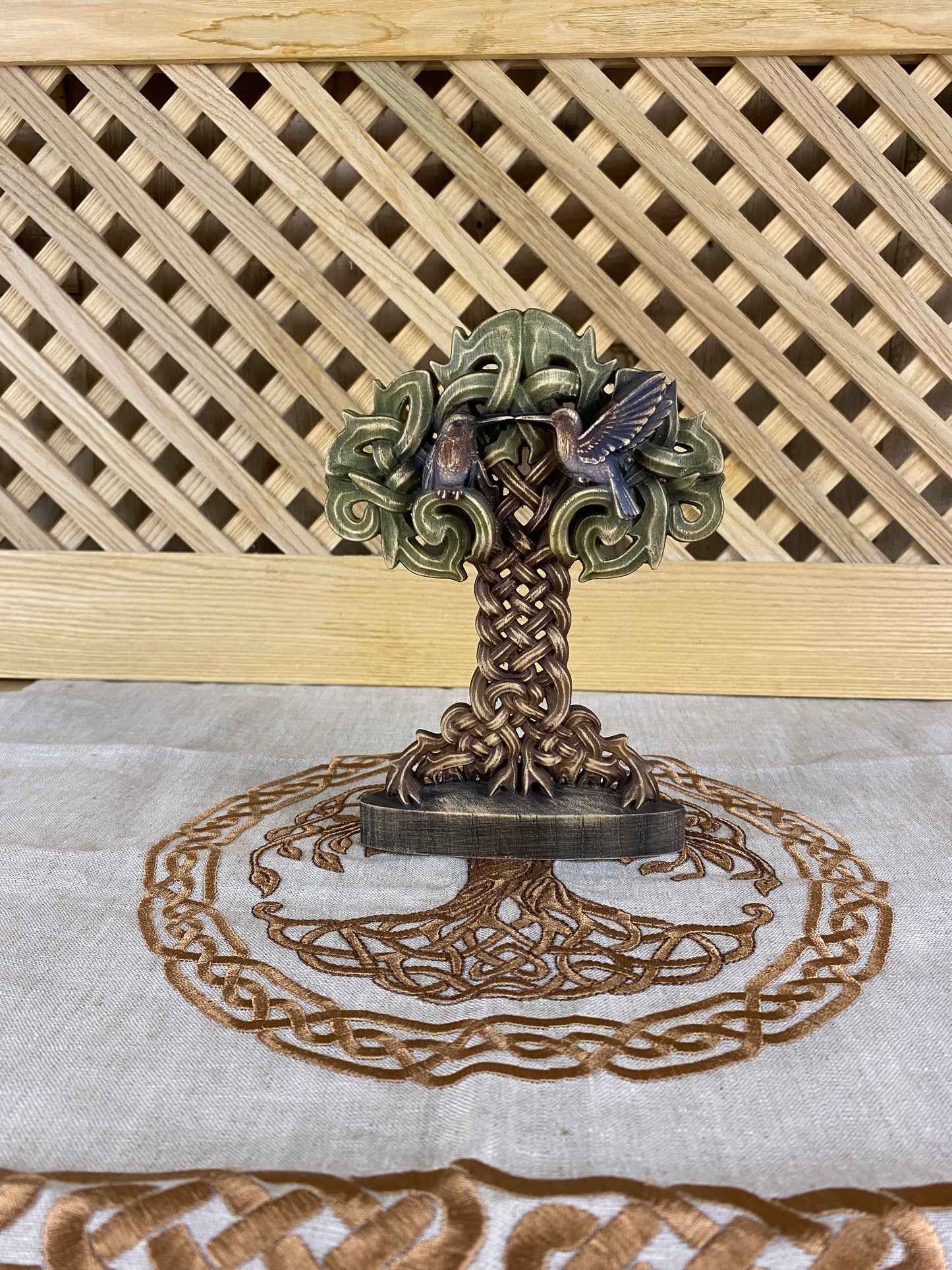 Tree and birds Celtic tree Tre of life Celtic statue Wood celtic knot Celtic home décor Hummingbird figurine CrannBethadn Celtic mythology