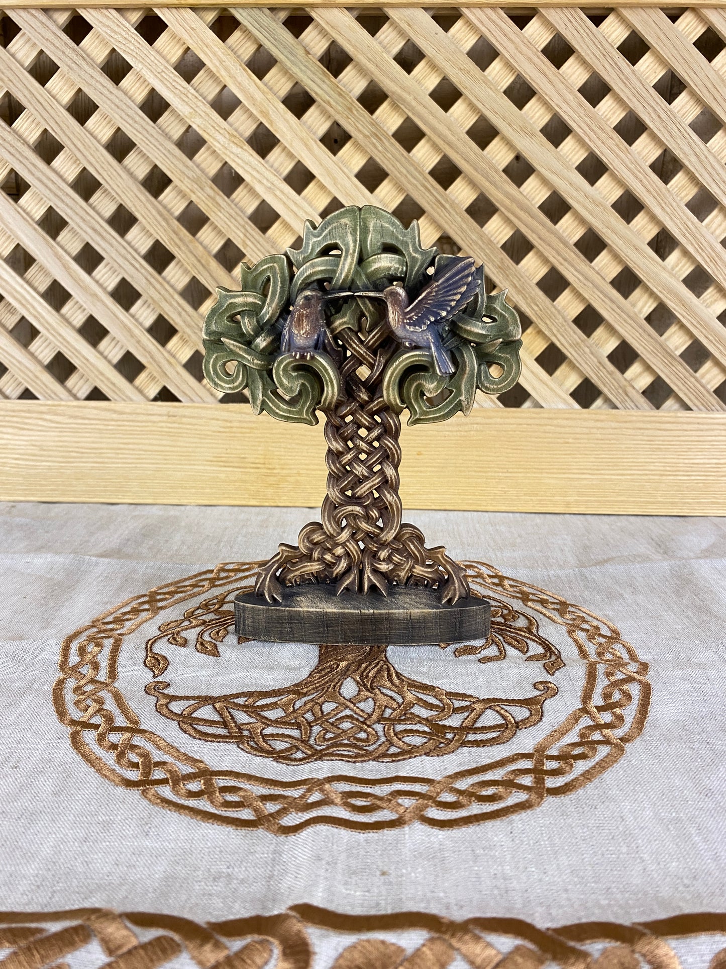 Tree and birds Celtic tree Tre of life Celtic statue Wood celtic knot Celtic home décor Hummingbird figurine CrannBethadn Celtic mythology