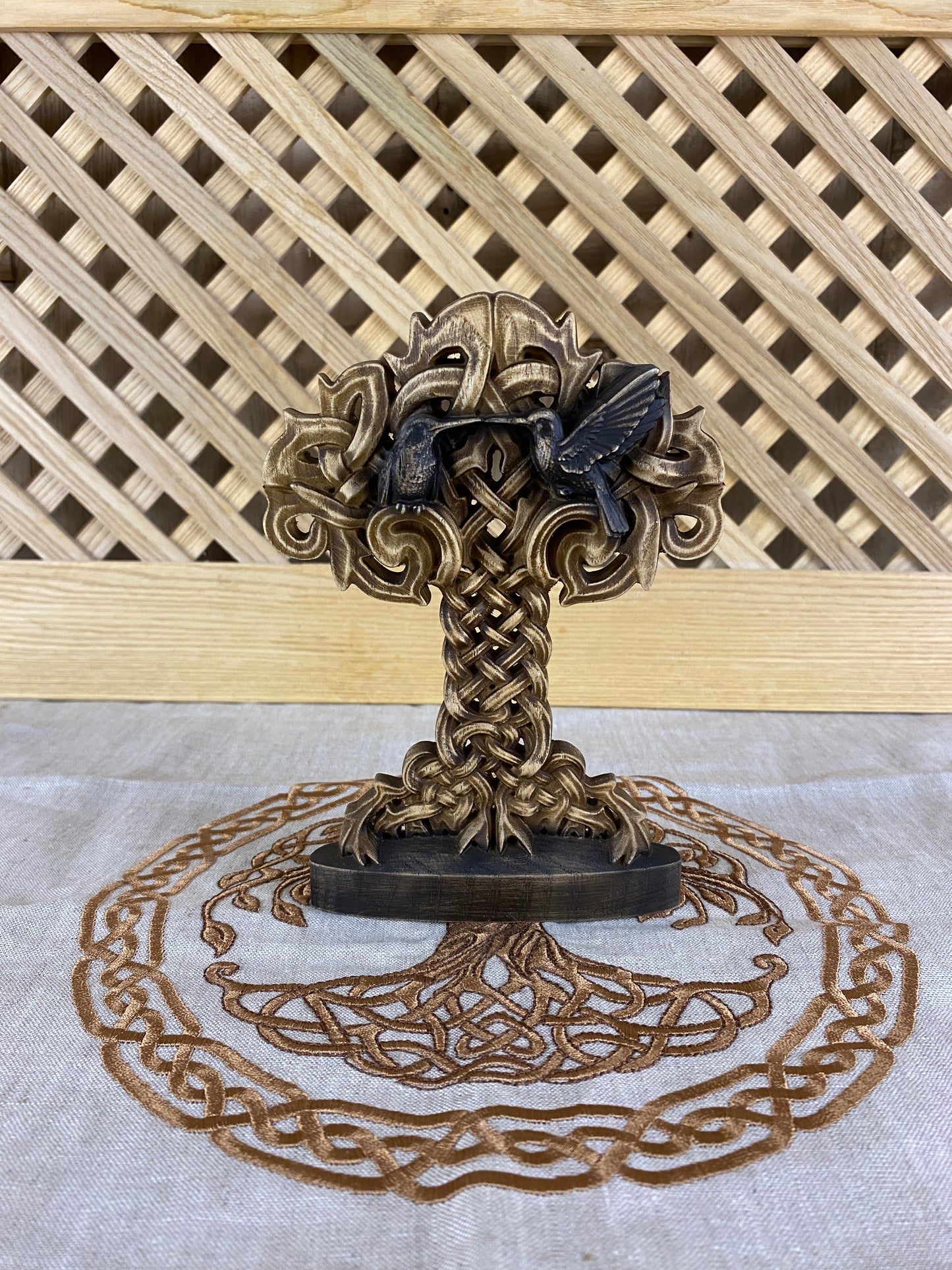 Tree and birds Celtic tree Tre of life Celtic statue Wood celtic knot Celtic home décor Hummingbird figurine CrannBethadn Celtic mythology