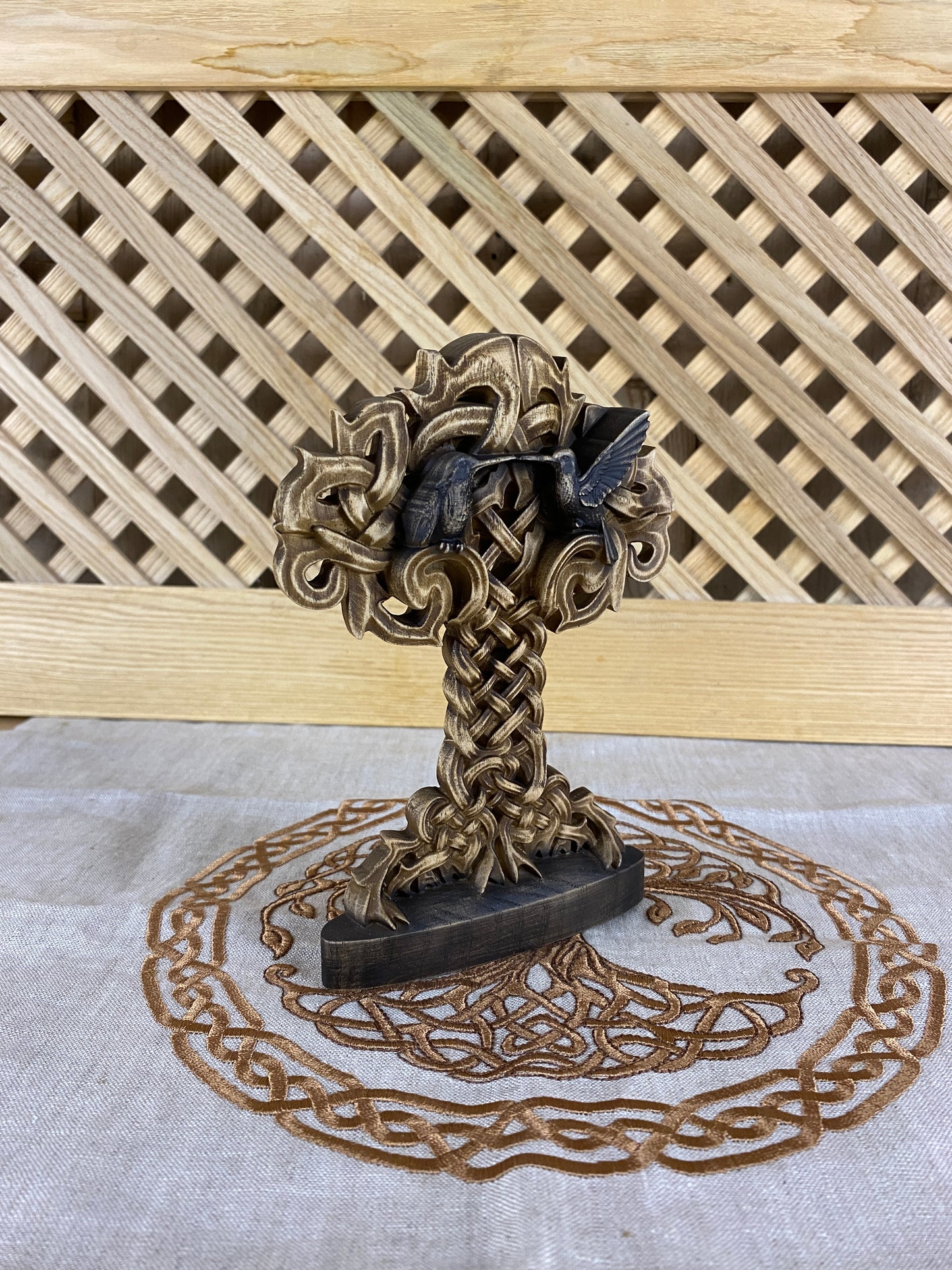 Tree and birds Celtic tree Tre of life Celtic statue Wood celtic knot Celtic home décor Hummingbird figurine CrannBethadn Celtic mythology