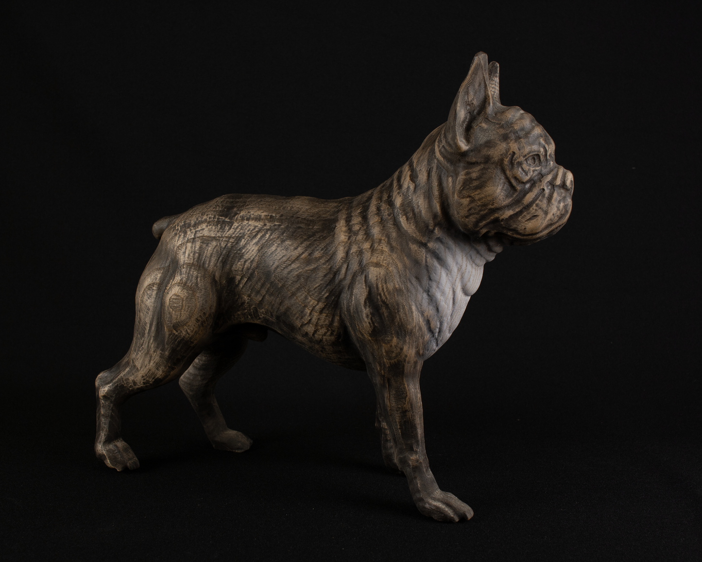 Bulldog's Ashen Guardian: A Wooden Figurine Inspired by French Bulldogs