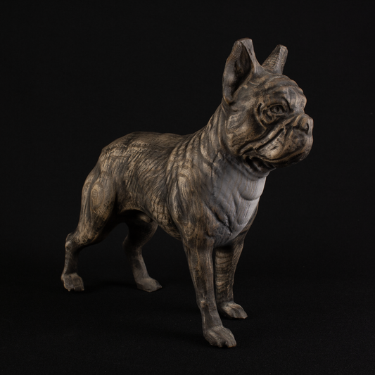 Bulldog's Ashen Guardian: A Wooden Figurine Inspired by French Bulldogs