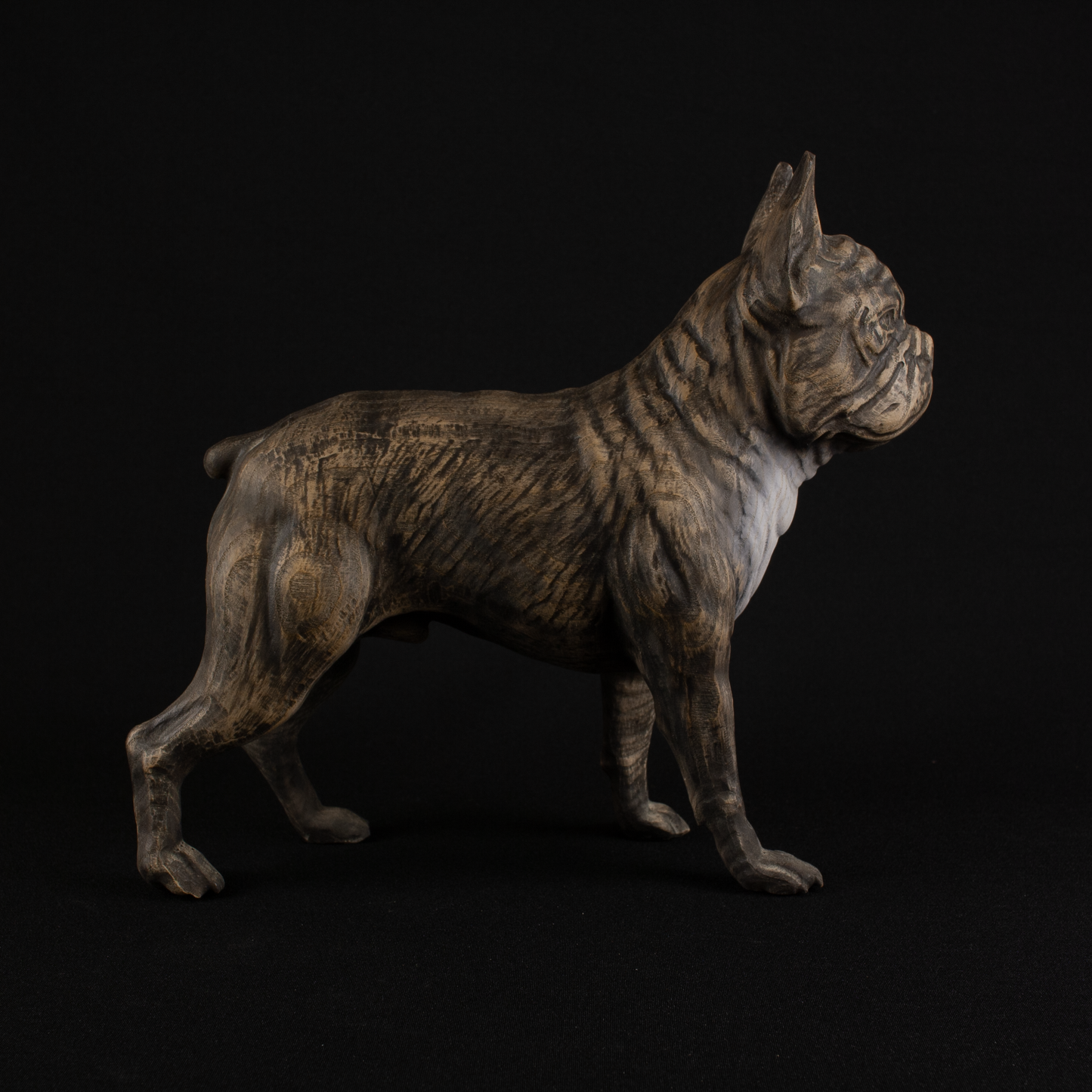 Bulldog's Ashen Guardian: A Wooden Figurine Inspired by French Bulldogs
