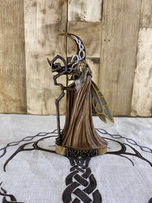 Nicnevin Pagan goddess Ancient goddess Celtic goddess Welsh goddess Celtic folklore Goddess statue Occult decor Pagan statue Wood carving