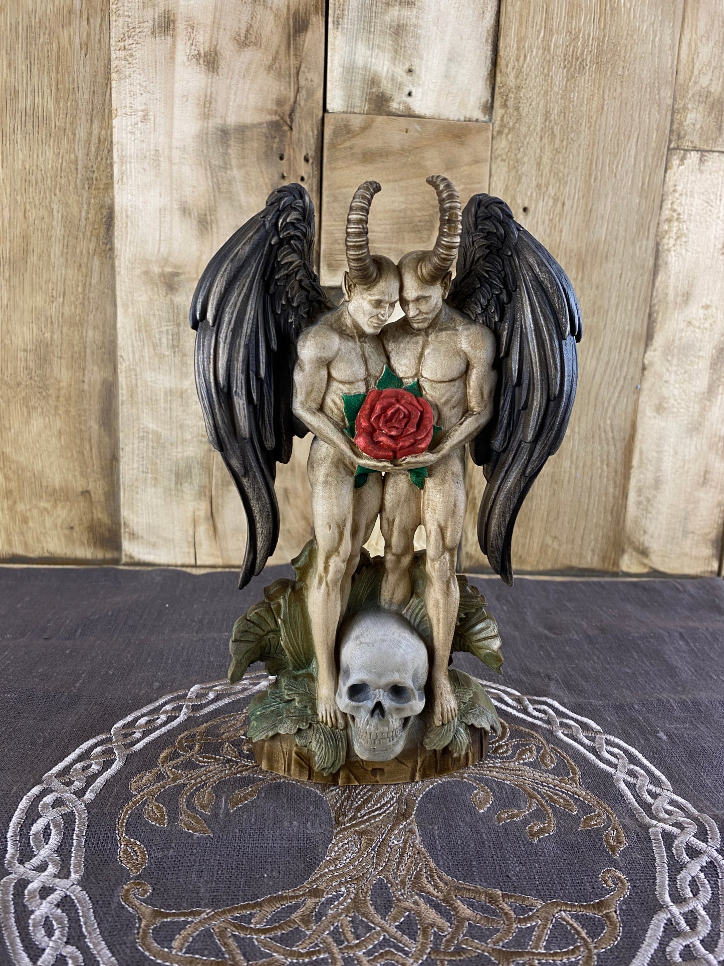 Demon statue Satan Gay statue Gay art Lgbtq Pagan statue Goetia demon Lucifer statue Wood statue Wood carving Spiritual altar Decor statue