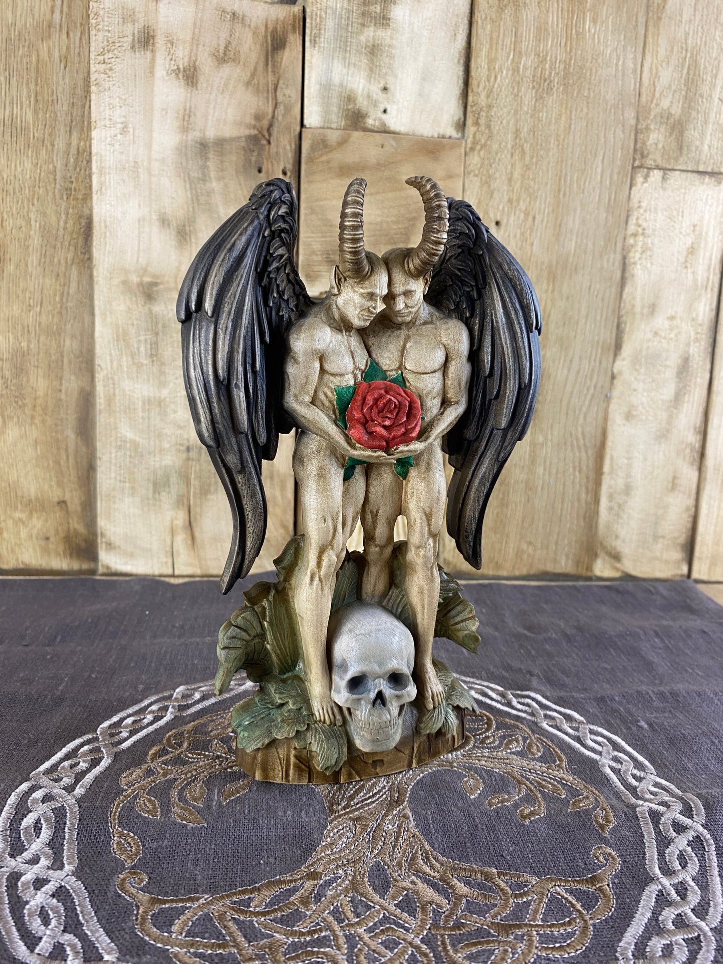 Demon statue Satan Gay statue Gay art Lgbtq Pagan statue Goetia demon Lucifer statue Wood statue Wood carving Spiritual altar Decor statue