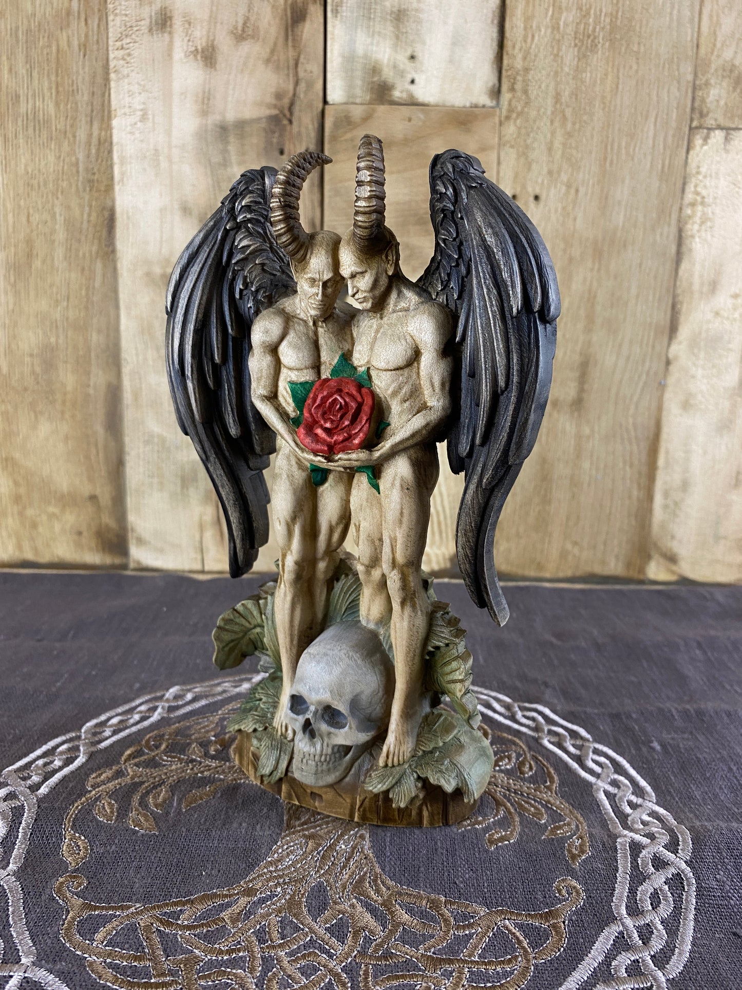 Demon statue Satan Gay statue Gay art Lgbtq Pagan statue Goetia demon Lucifer statue Wood statue Wood carving Spiritual altar Decor statue