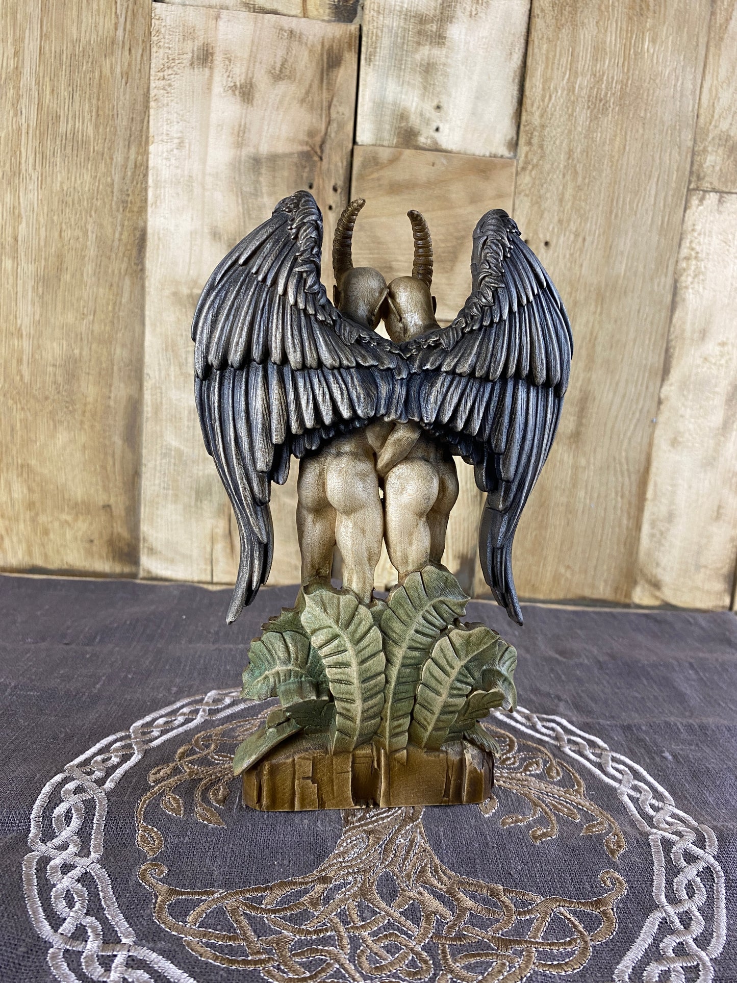 Demon statue Satan Gay statue Gay art Lgbtq Pagan statue Goetia demon Lucifer statue Wood statue Wood carving Spiritual altar Decor statue