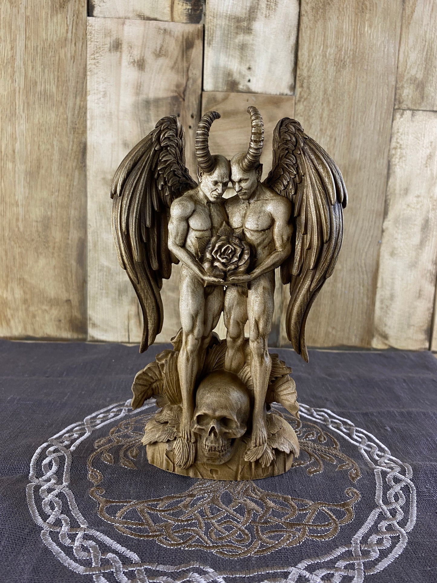 Demon statue Satan Gay statue Gay art Lgbtq Pagan statue Goetia demon Lucifer statue Wood statue Wood carving Spiritual altar Decor statue