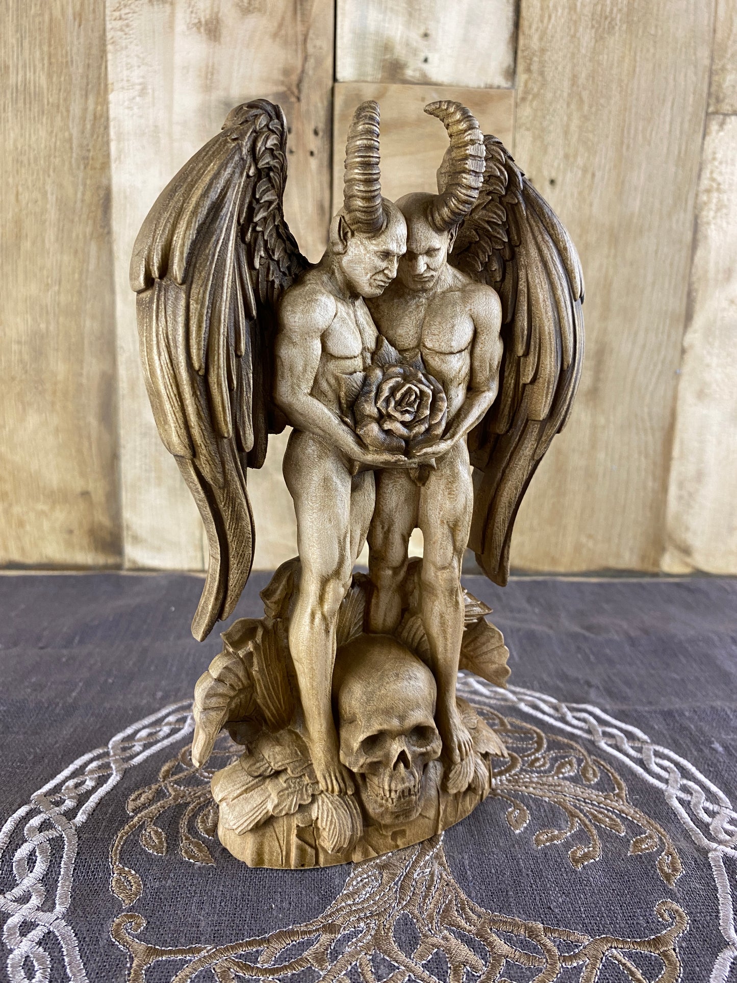 Demon statue Satan Gay statue Gay art Lgbtq Pagan statue Goetia demon Lucifer statue Wood statue Wood carving Spiritual altar Decor statue