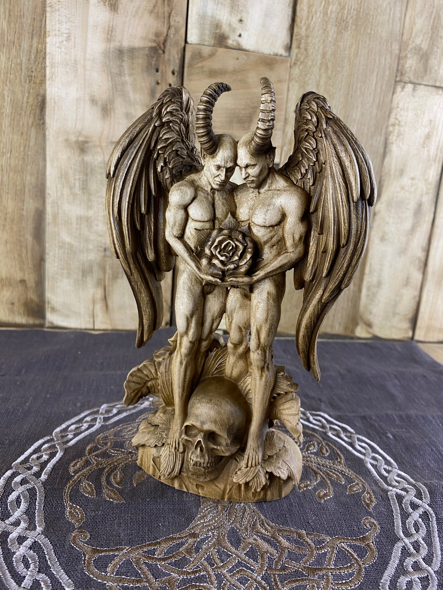 Demon statue Satan Gay statue Gay art Lgbtq Pagan statue Goetia demon Lucifer statue Wood statue Wood carving Spiritual altar Decor statue