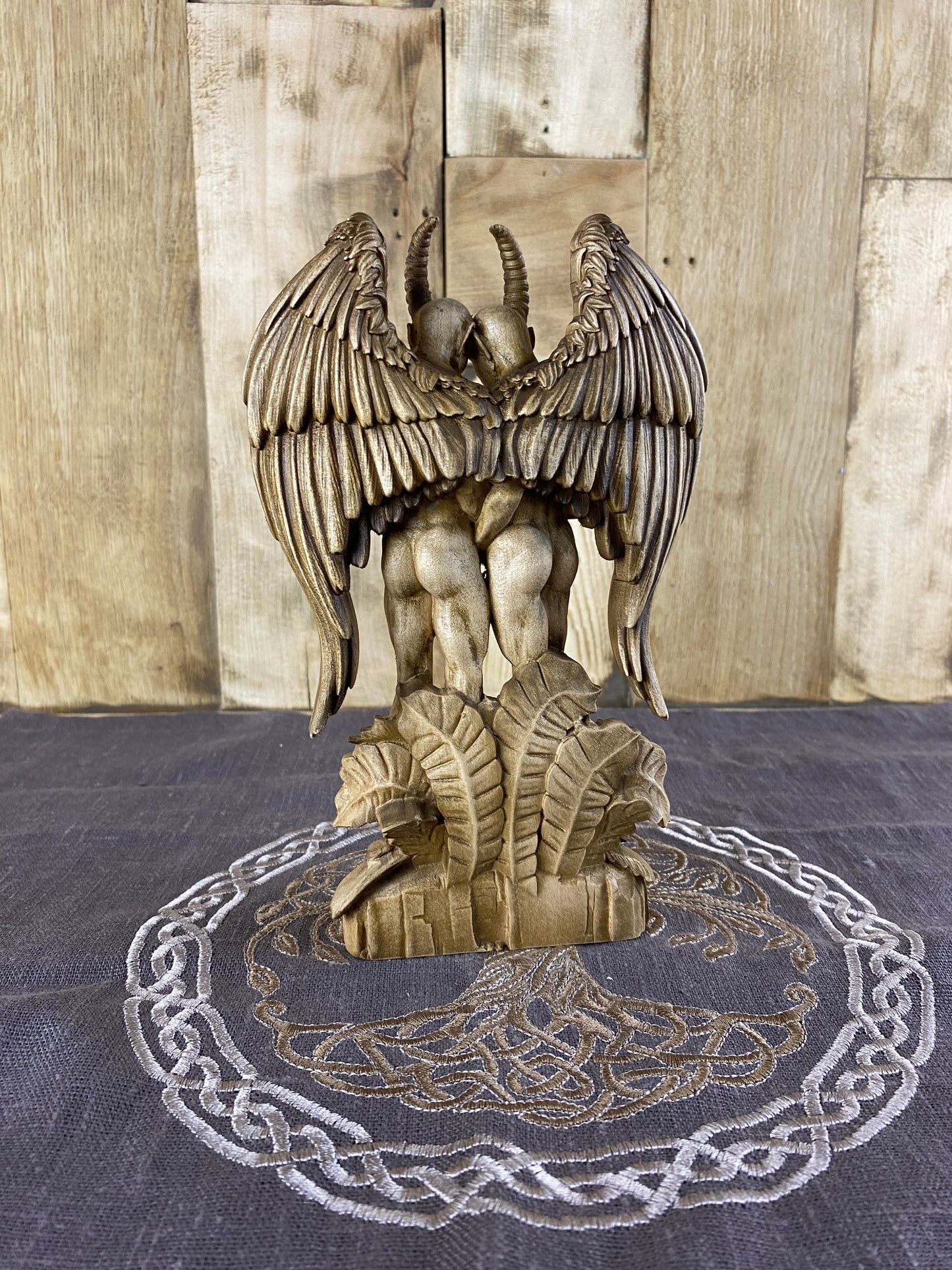 Demon statue Satan Gay statue Gay art Lgbtq Pagan statue Goetia demon Lucifer statue Wood statue Wood carving Spiritual altar Decor statue