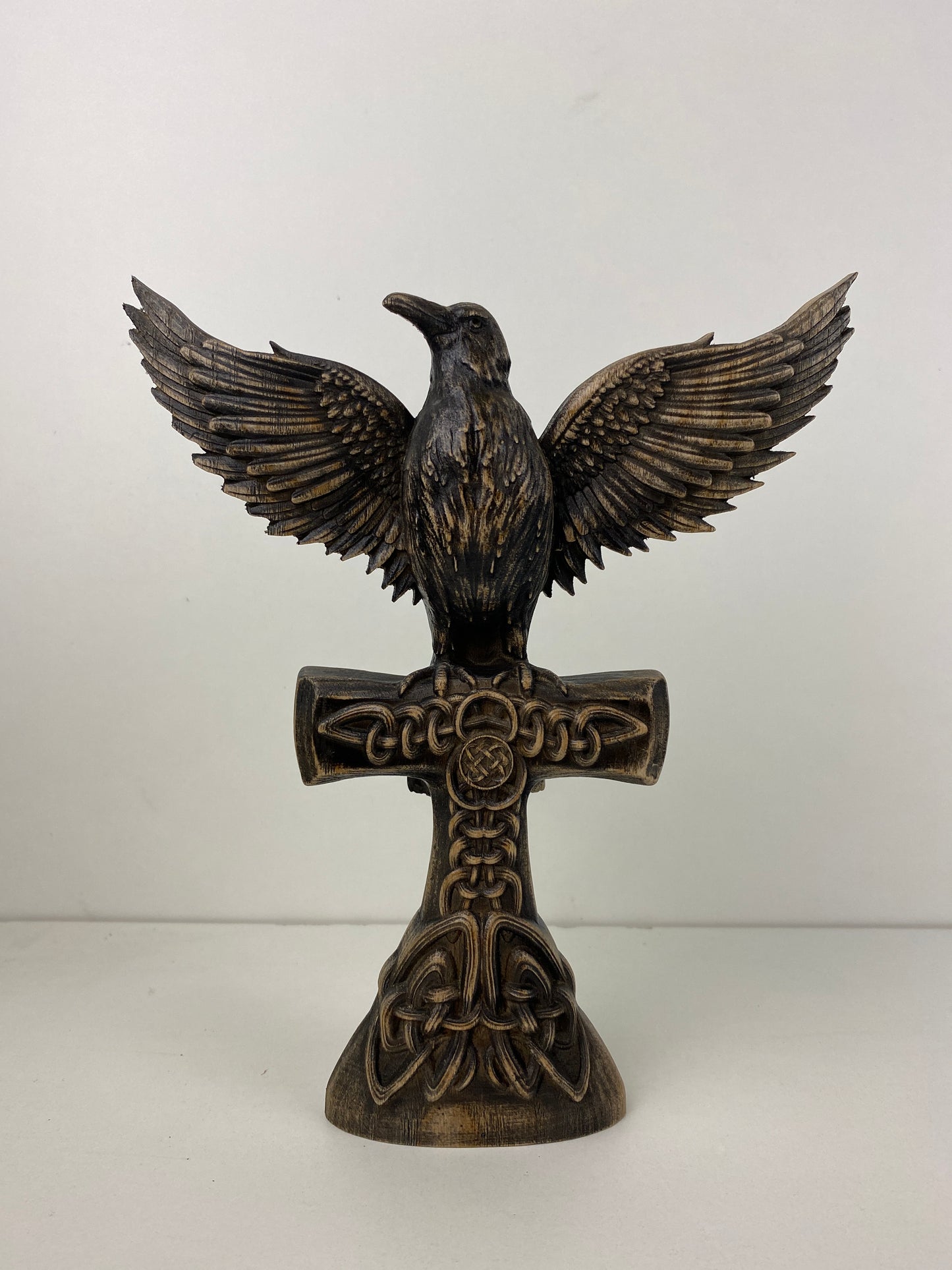 Raven statue Crow statue Viking raven Celtic raven Norse mythology Odin raven Raven cross Raven decor Celtic carving Celtic wood carving