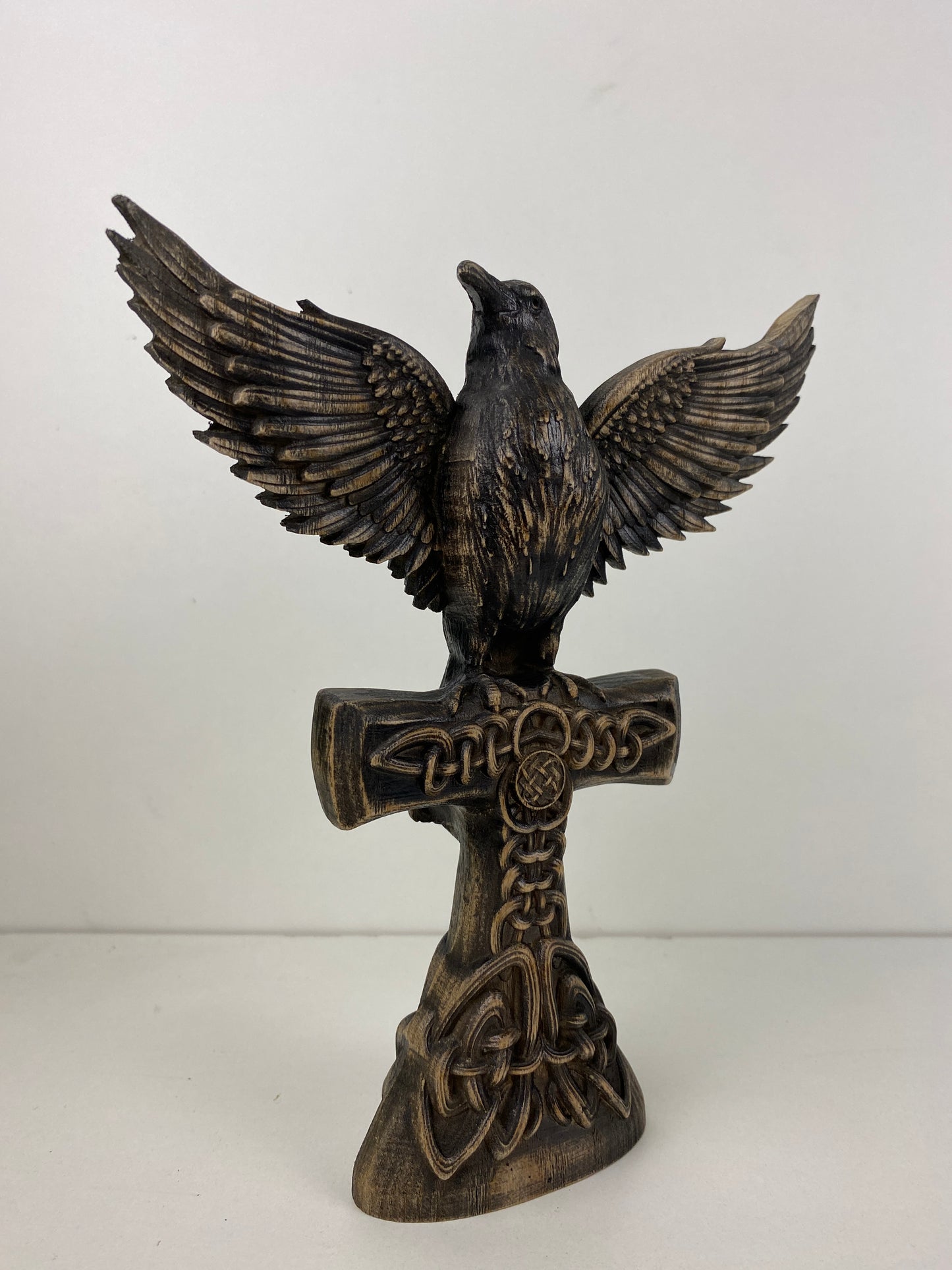 Raven statue Crow statue Viking raven Celtic raven Norse mythology Odin raven Raven cross Raven decor Celtic carving Celtic wood carving