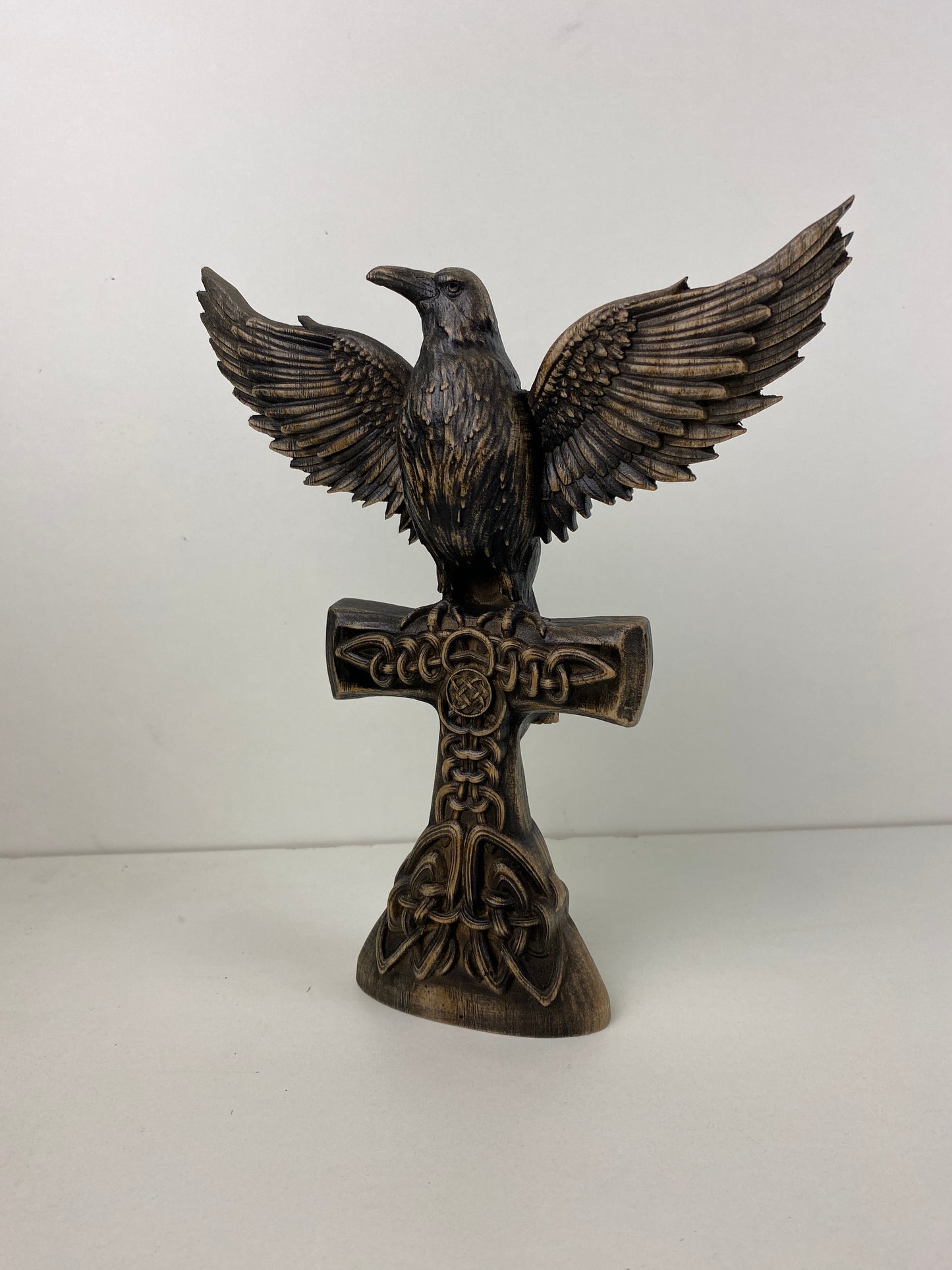 Raven statue Crow statue Viking raven Celtic raven Norse mythology Odin raven Raven cross Raven decor Celtic carving Celtic wood carving