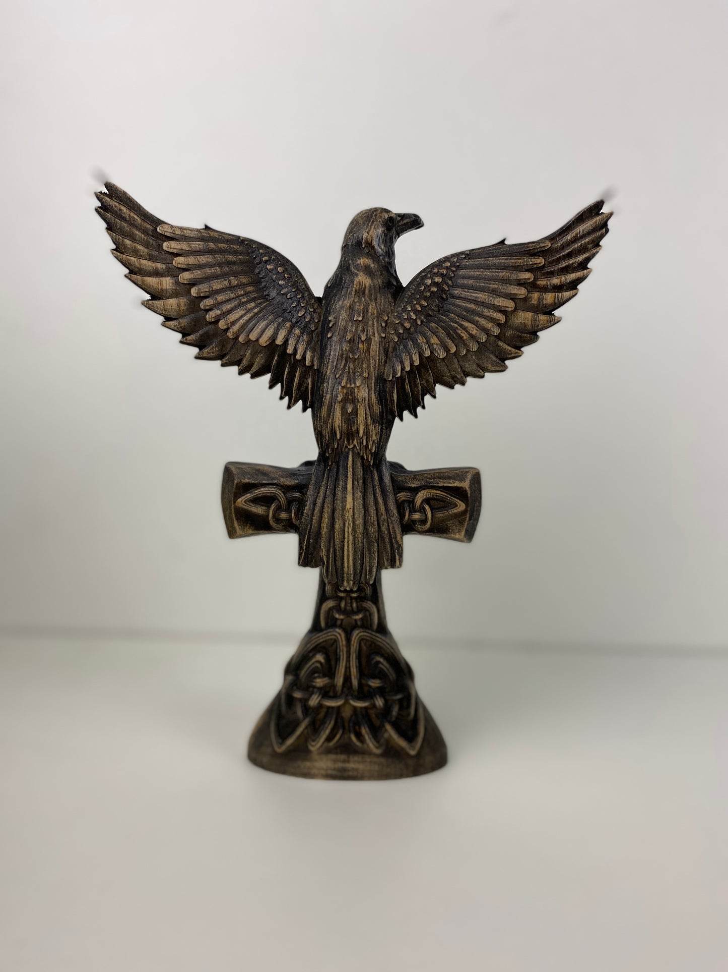 Raven statue Crow statue Viking raven Celtic raven Norse mythology Odin raven Raven cross Raven decor Celtic carving Celtic wood carving