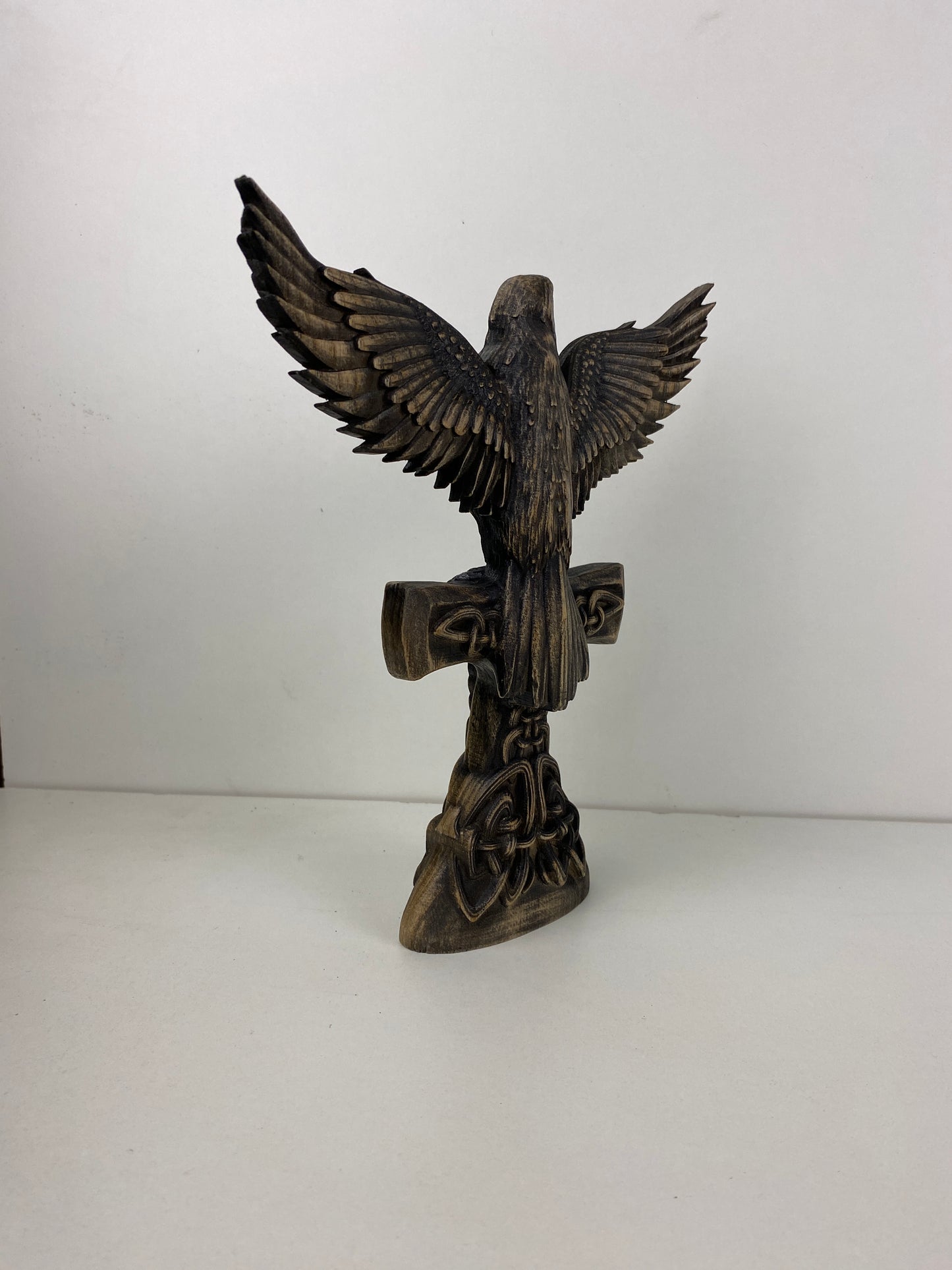 Raven statue Crow statue Viking raven Celtic raven Norse mythology Odin raven Raven cross Raven decor Celtic carving Celtic wood carving