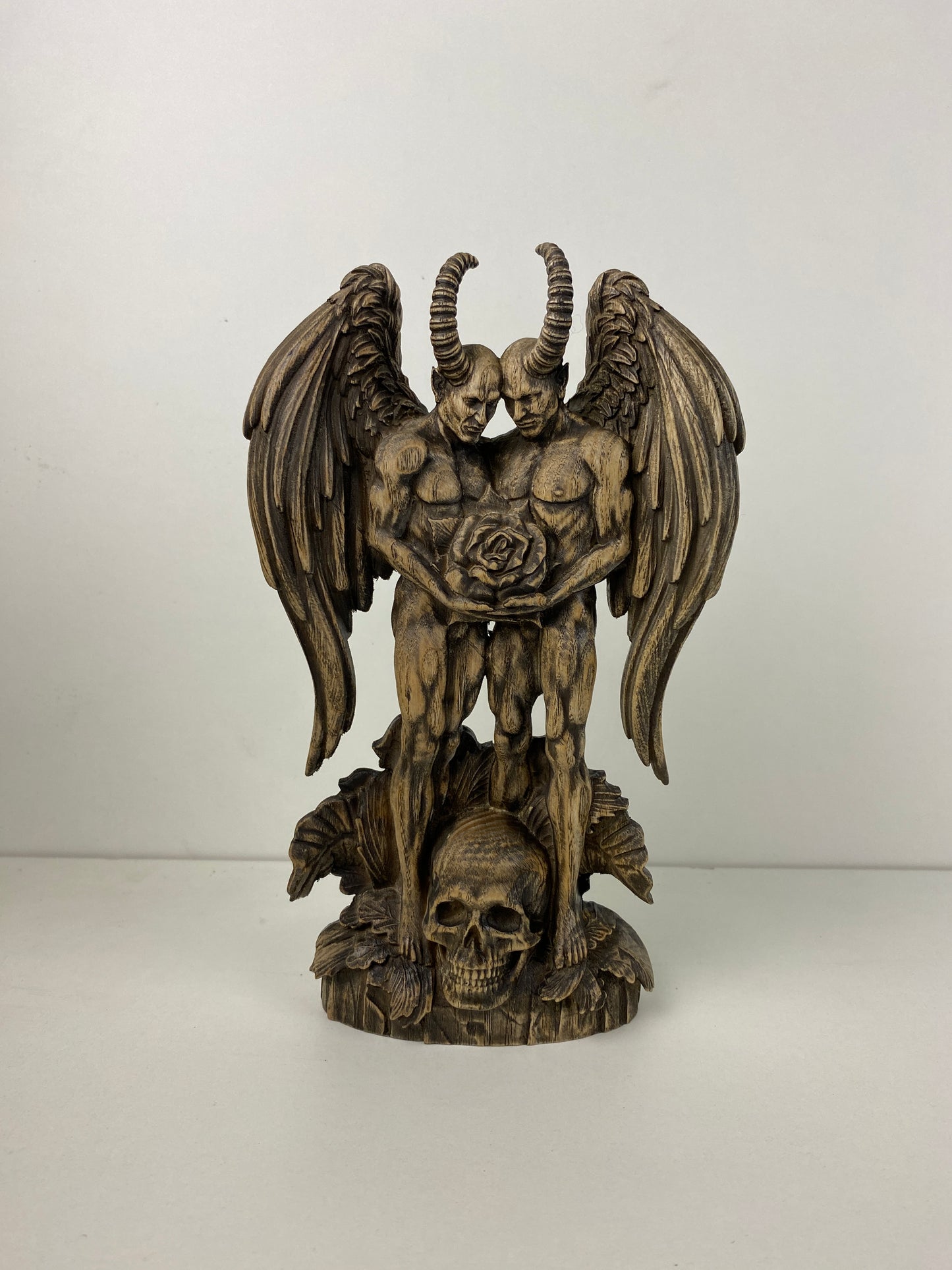 Demon statue Satan Gay statue Gay art Lgbtq Pagan statue Goetia demon Lucifer statue Wood statue Wood carving Spiritual altar Decor statue