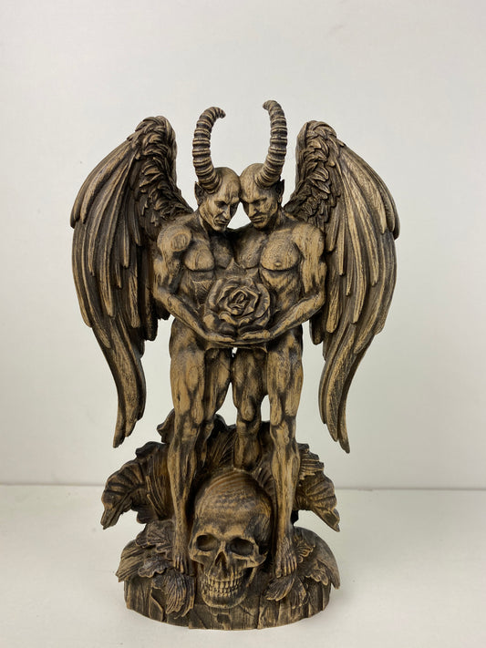 Demon statue Satan Gay statue Gay art Lgbtq Pagan statue Goetia demon Lucifer statue Wood statue Wood carving Spiritual altar Decor statue