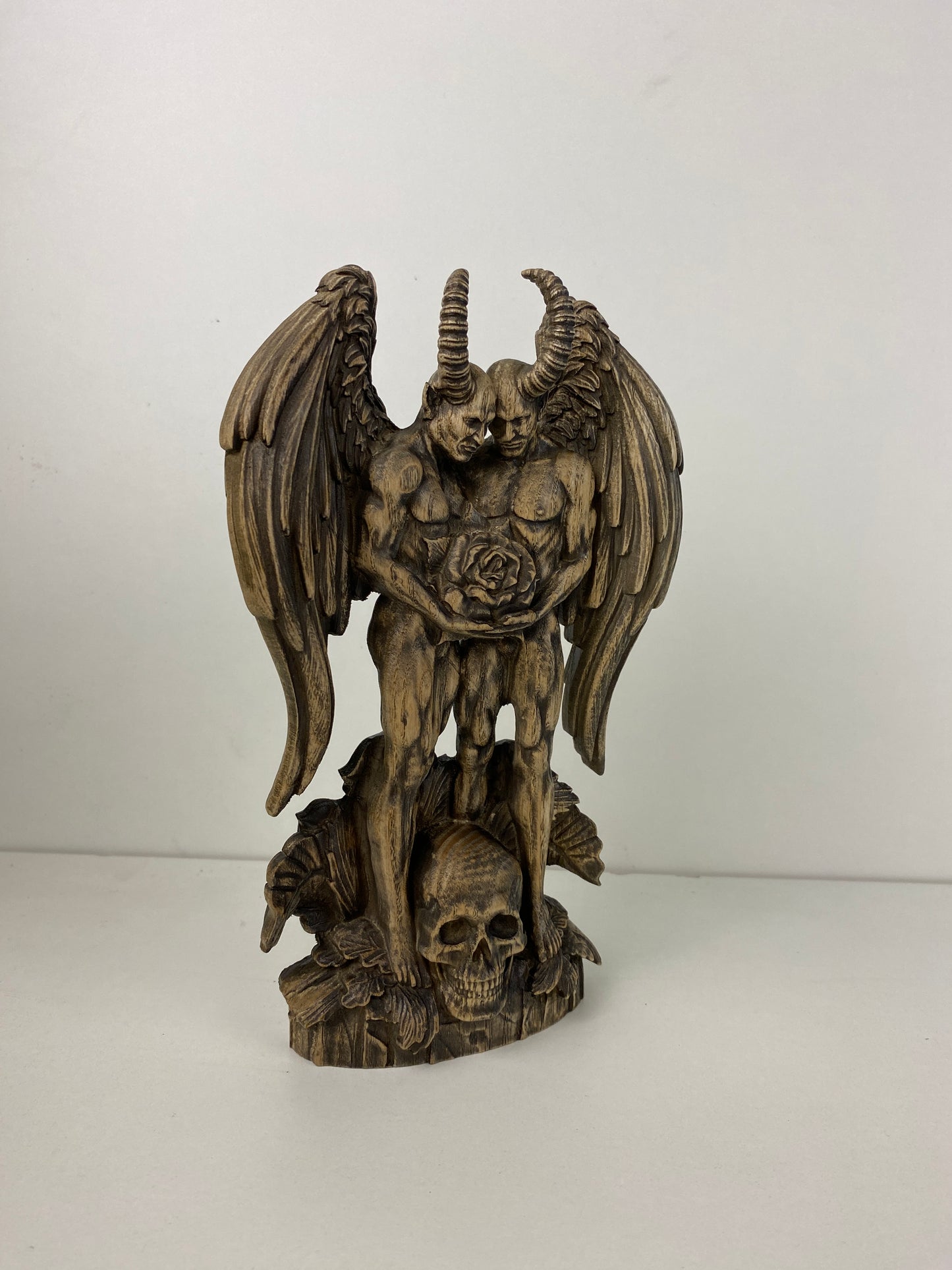 Demon statue Satan Gay statue Gay art Lgbtq Pagan statue Goetia demon Lucifer statue Wood statue Wood carving Spiritual altar Decor statue