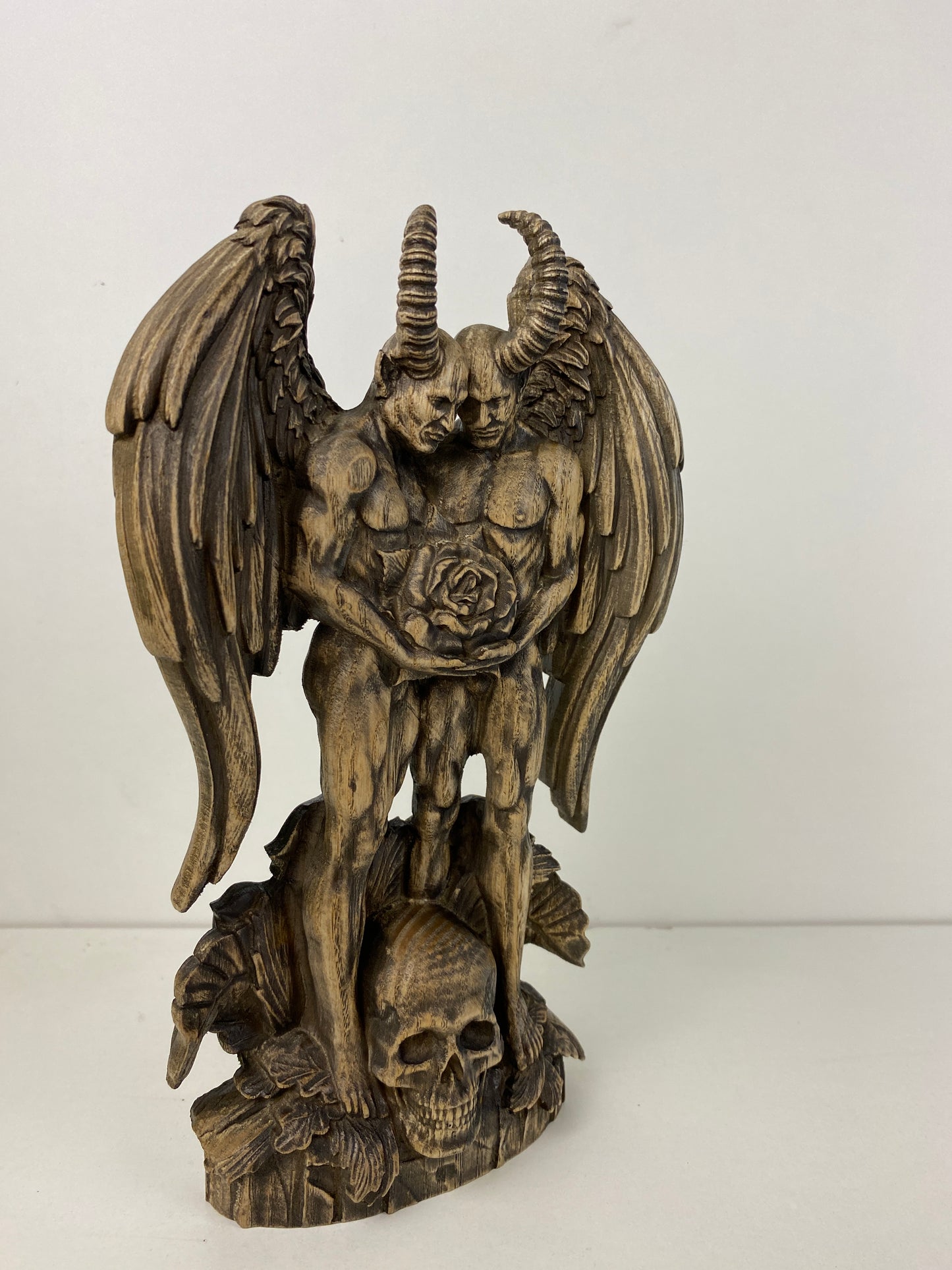 Demon statue Satan Gay statue Gay art Lgbtq Pagan statue Goetia demon Lucifer statue Wood statue Wood carving Spiritual altar Decor statue