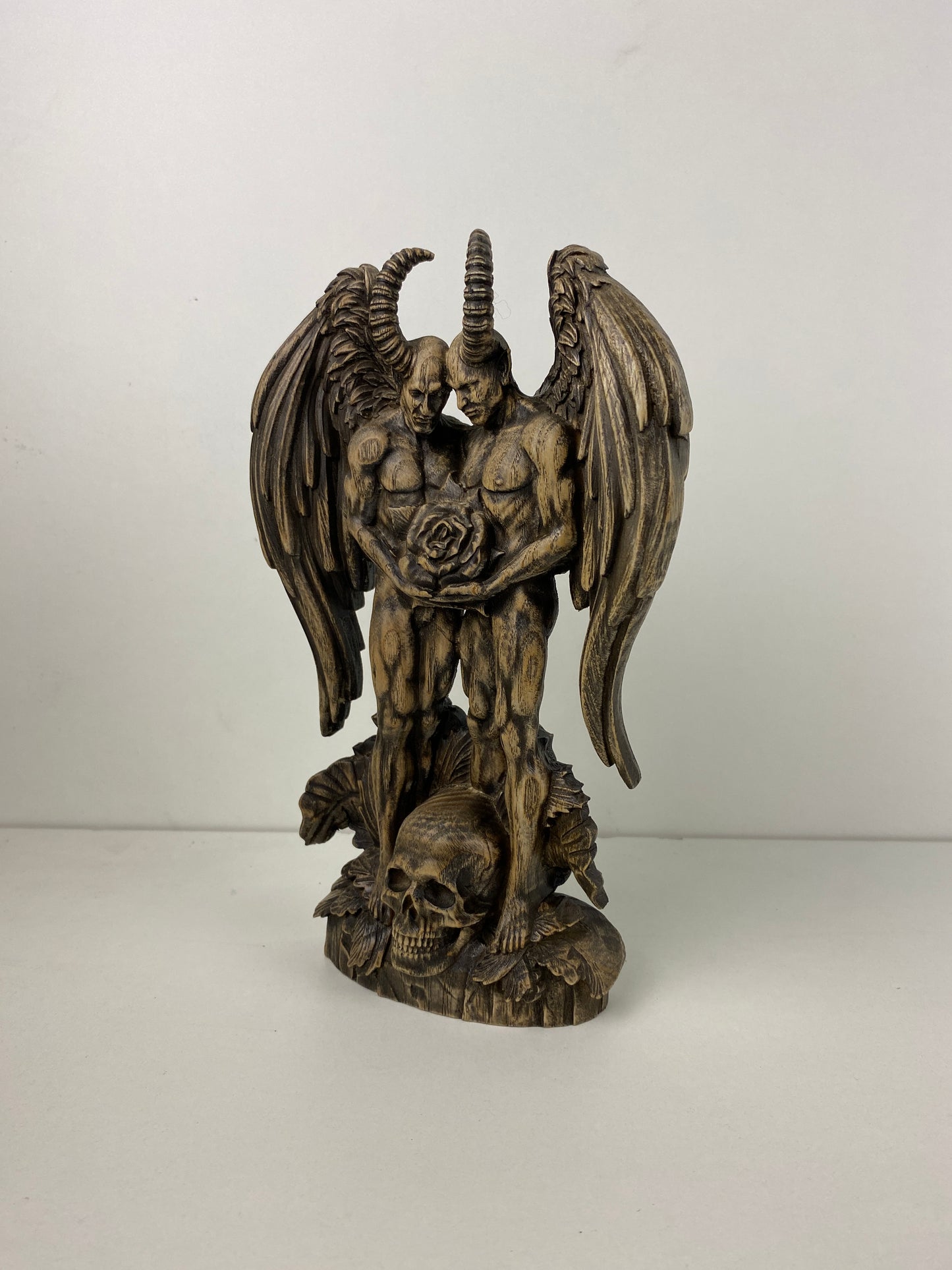 Demon statue Satan Gay statue Gay art Lgbtq Pagan statue Goetia demon Lucifer statue Wood statue Wood carving Spiritual altar Decor statue