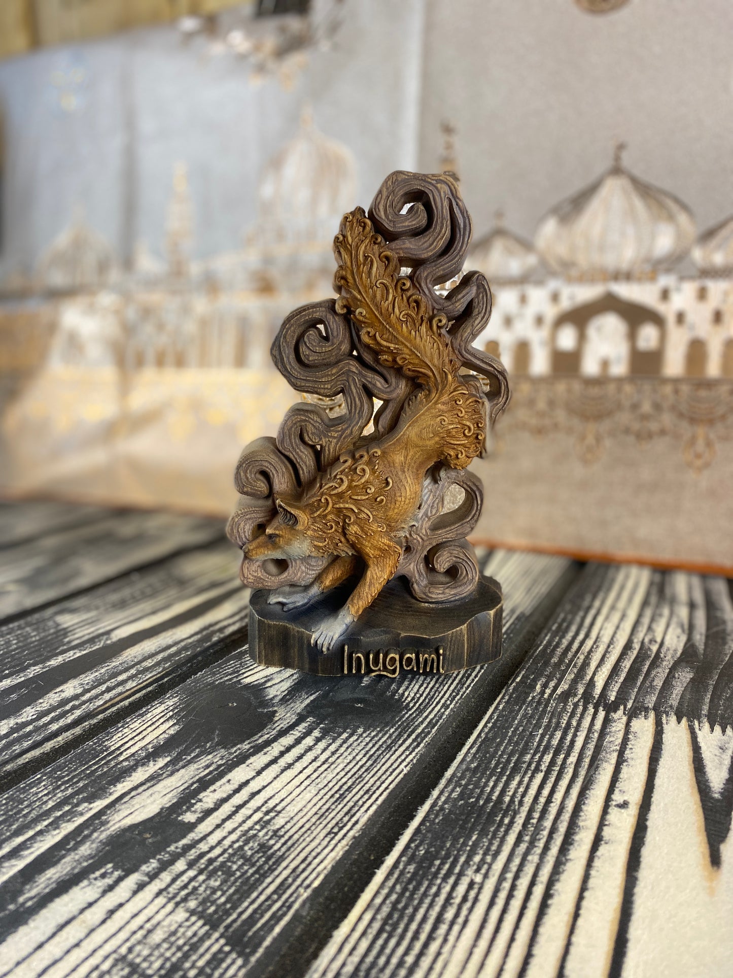 Inugami dog Animal totem Japanese inugami Japanese statue Japanese art Japanese mythology Spirit dog statue Japanese décor Japanese gift