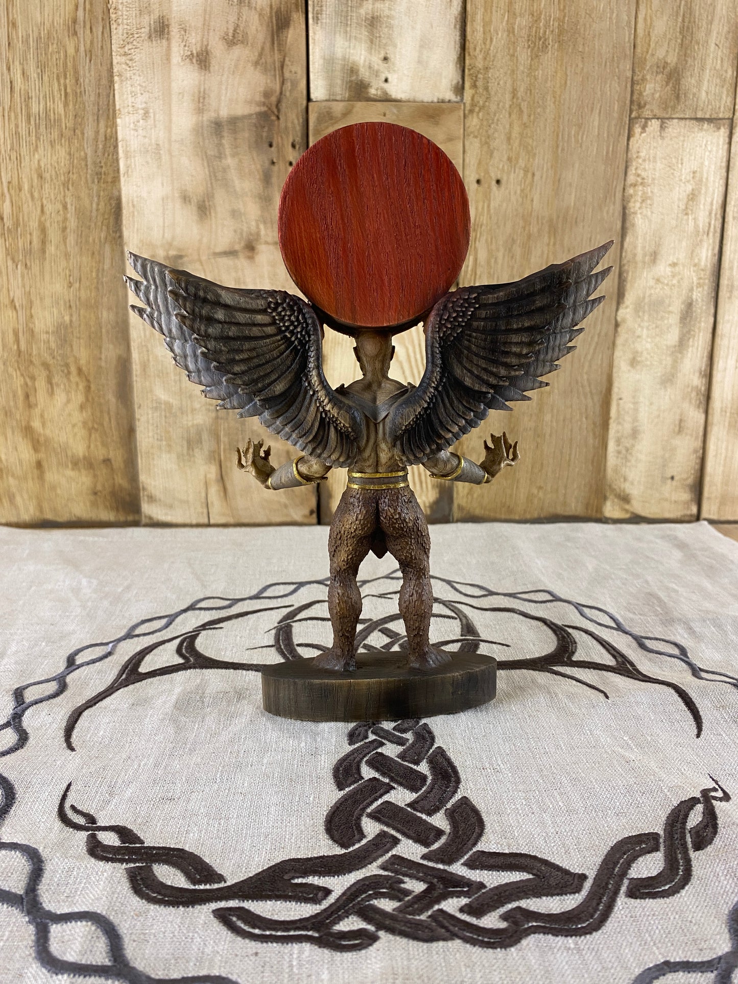 Belial Wooden Demon Statue – Winged Ars Goetia Sigil Sculpture Occult Gothic Altar Decor