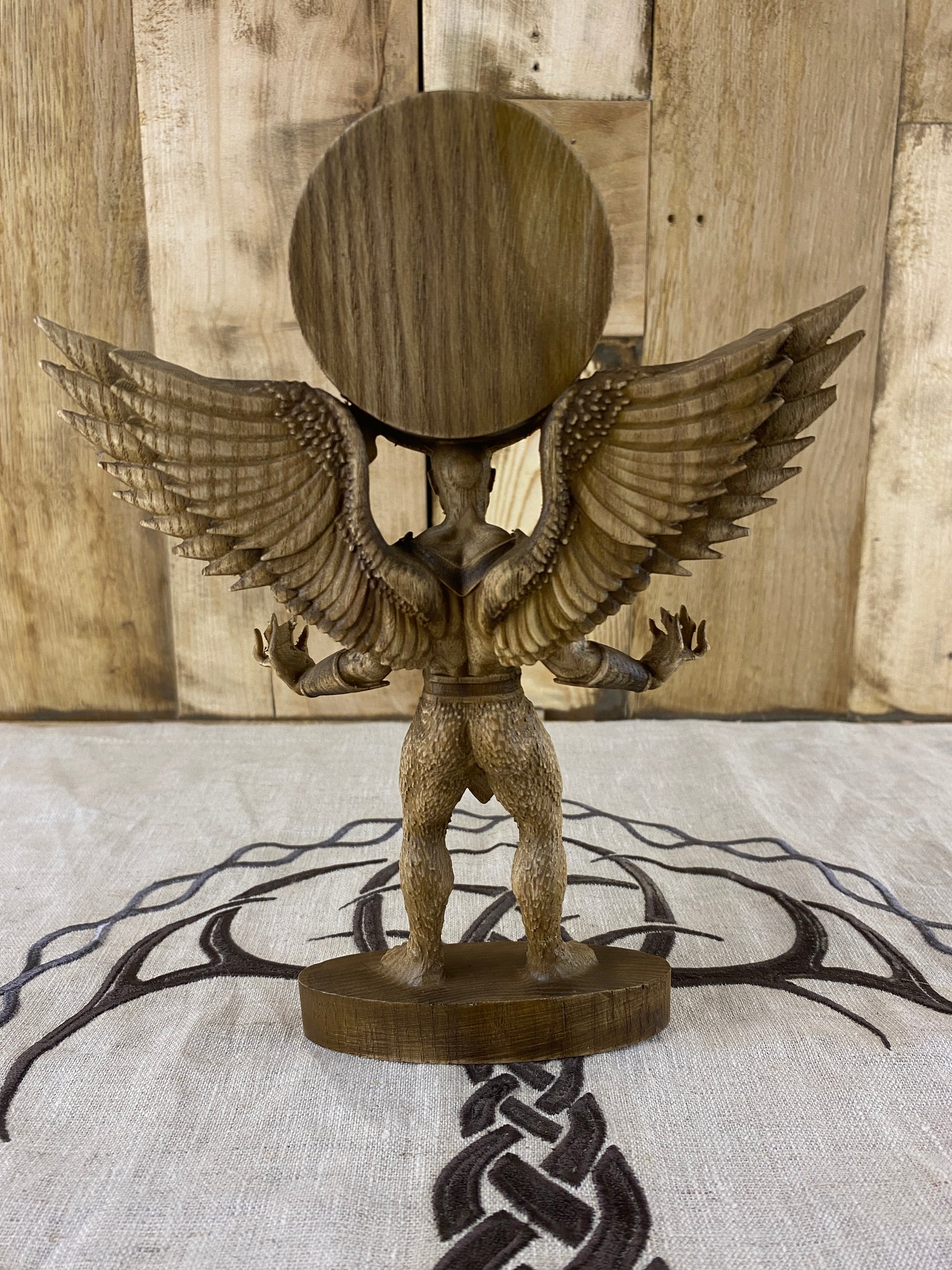 Belial Wooden Demon Statue – Winged Ars Goetia Sigil Sculpture Occult Gothic Altar Decor