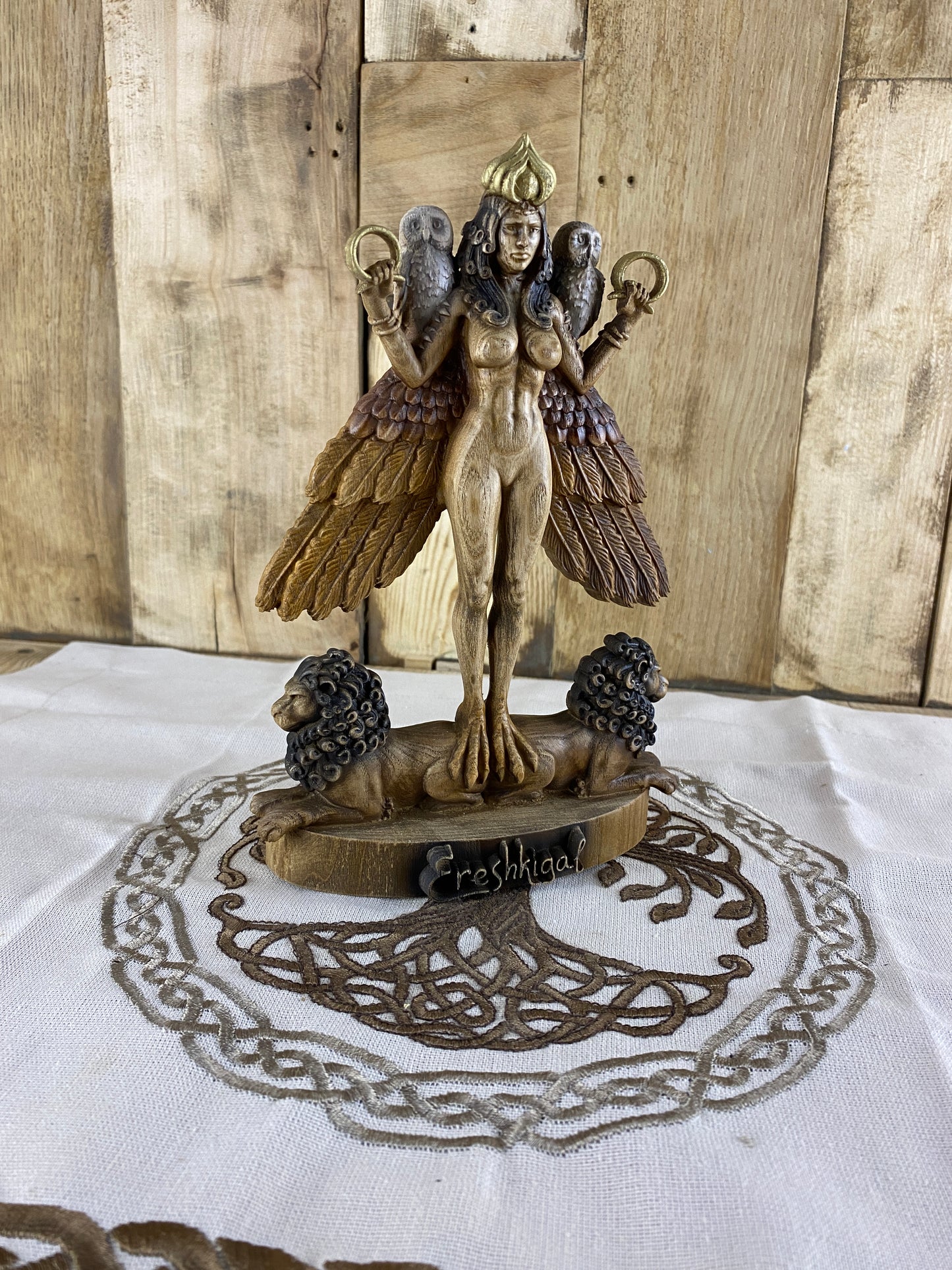 Ereshkigal Ereshkigal statue Mesopotamian goddess Sumerian gods Goddess statue Ishtar Inanna Sumerian art Altar statue Wood god statue