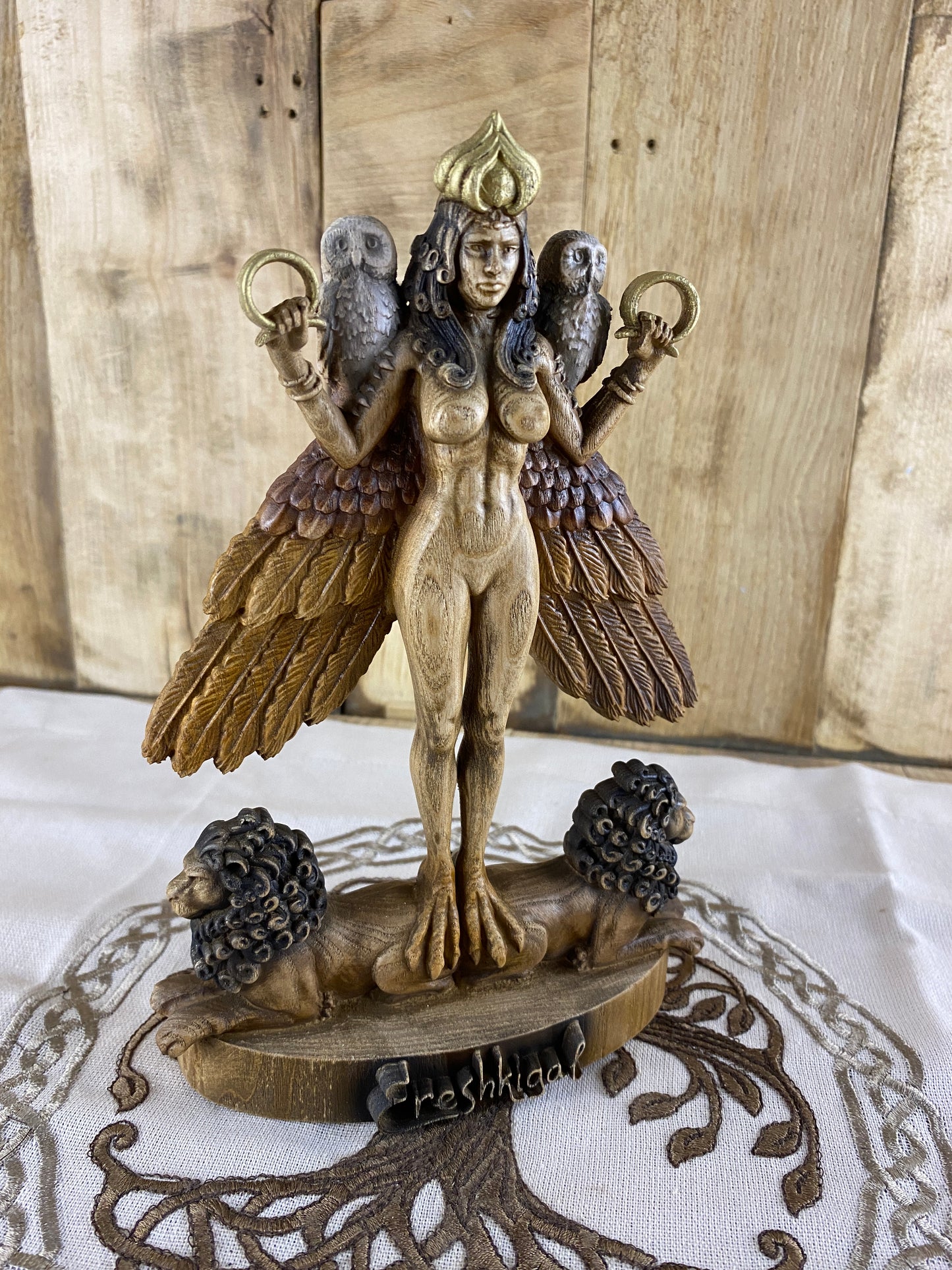 Ereshkigal Ereshkigal statue Mesopotamian goddess Sumerian gods Goddess statue Ishtar Inanna Sumerian art Altar statue Wood god statue
