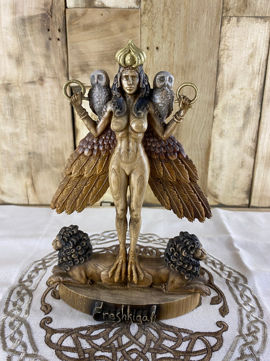 Ereshkigal Ereshkigal statue Mesopotamian goddess Sumerian gods Goddess statue Ishtar Inanna Sumerian art Altar statue Wood god statue