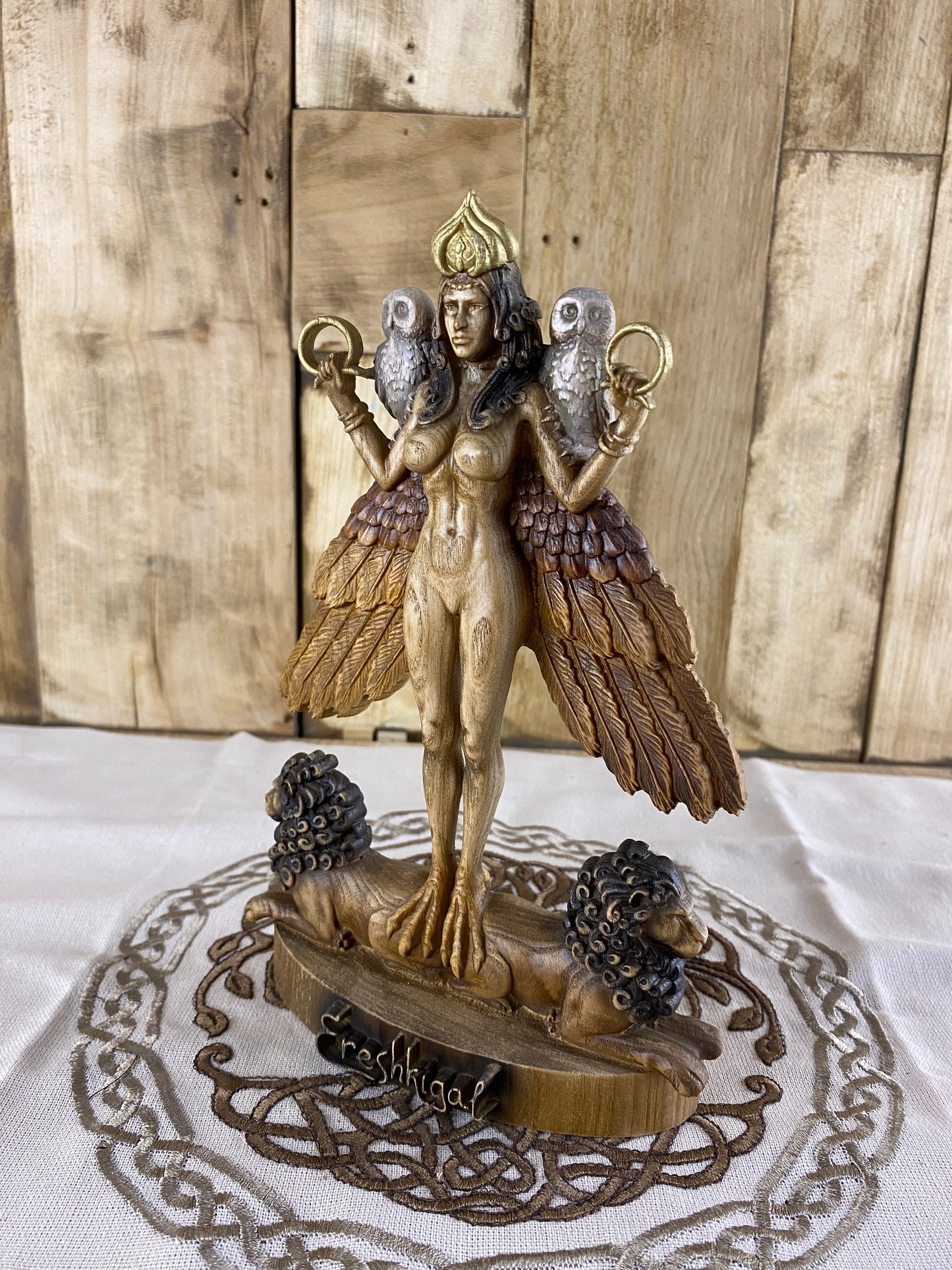 Ereshkigal Ereshkigal statue Mesopotamian goddess Sumerian gods Goddess statue Ishtar Inanna Sumerian art Altar statue Wood god statue