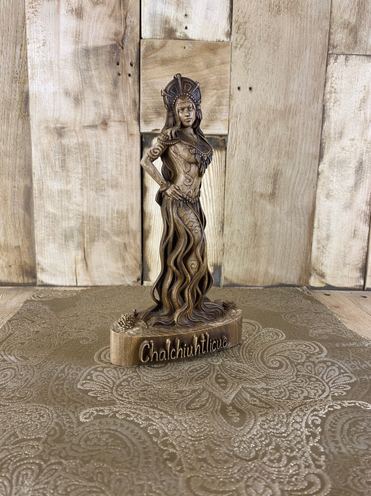 Chalchiuhtlicue Aztec gods Maya statue Aztec art Water goddess Goddess statue Aztec mythology Aztec wooden décor Aztec statue Witchcraft