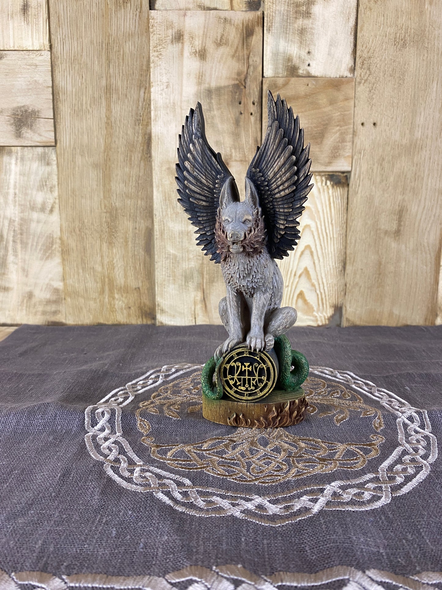 Marchosias Demon statue Demon sigil Winged wolf Goetia demon Occult décor Pagan statue Marchosias seal Wicca altar Solomon Pagan altar Wicca