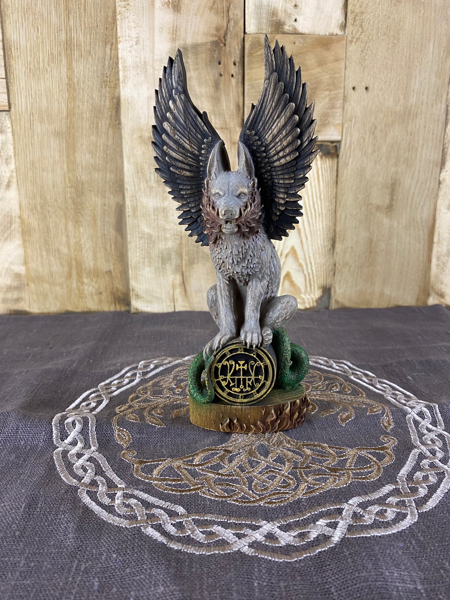 Marchosias Demon statue Demon sigil Winged wolf Goetia demon Occult décor Pagan statue Marchosias seal Wicca altar Solomon Pagan altar Wicca