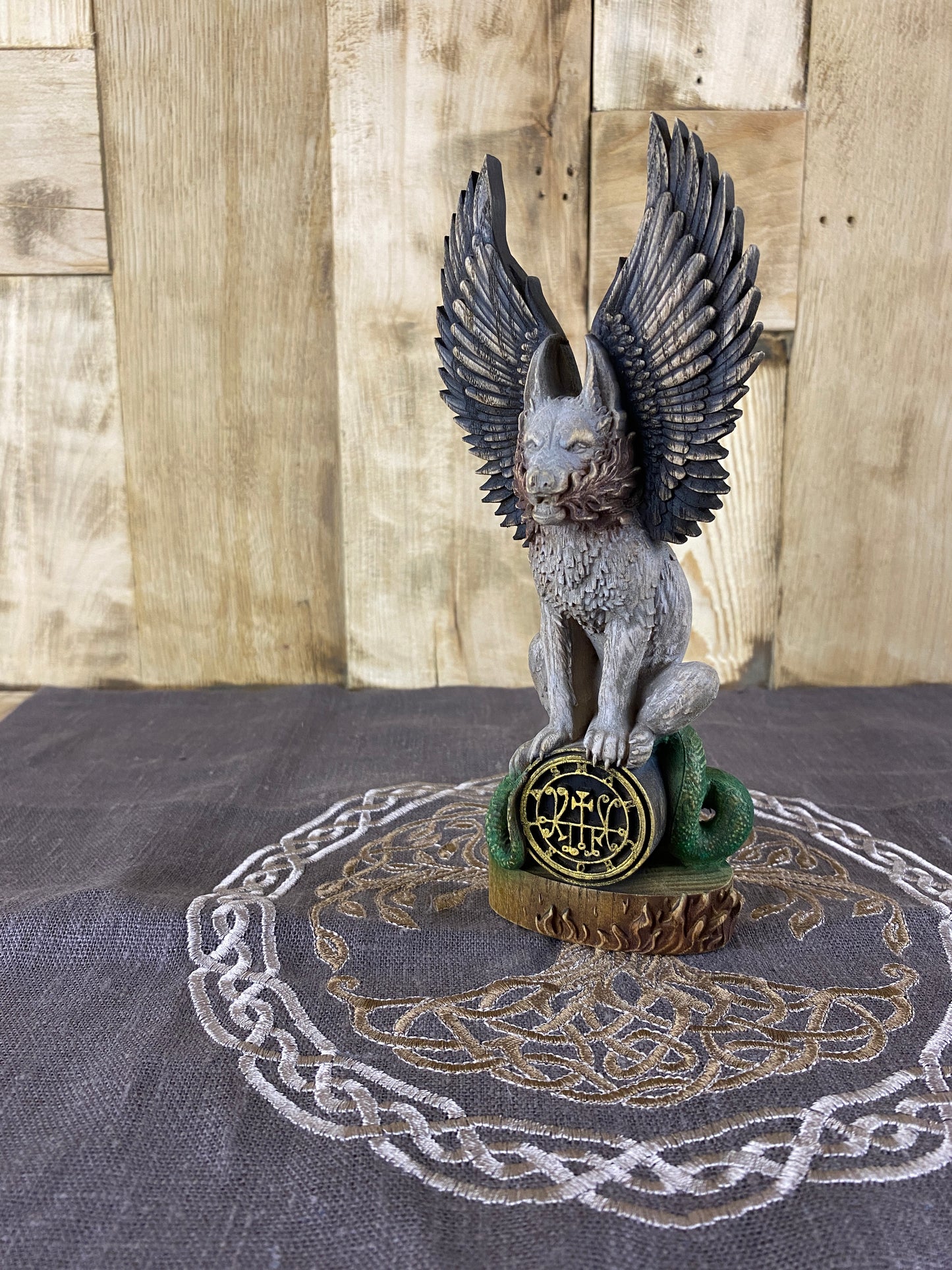 Marchosias Demon statue Demon sigil Winged wolf Goetia demon Occult décor Pagan statue Marchosias seal Wicca altar Solomon Pagan altar Wicca