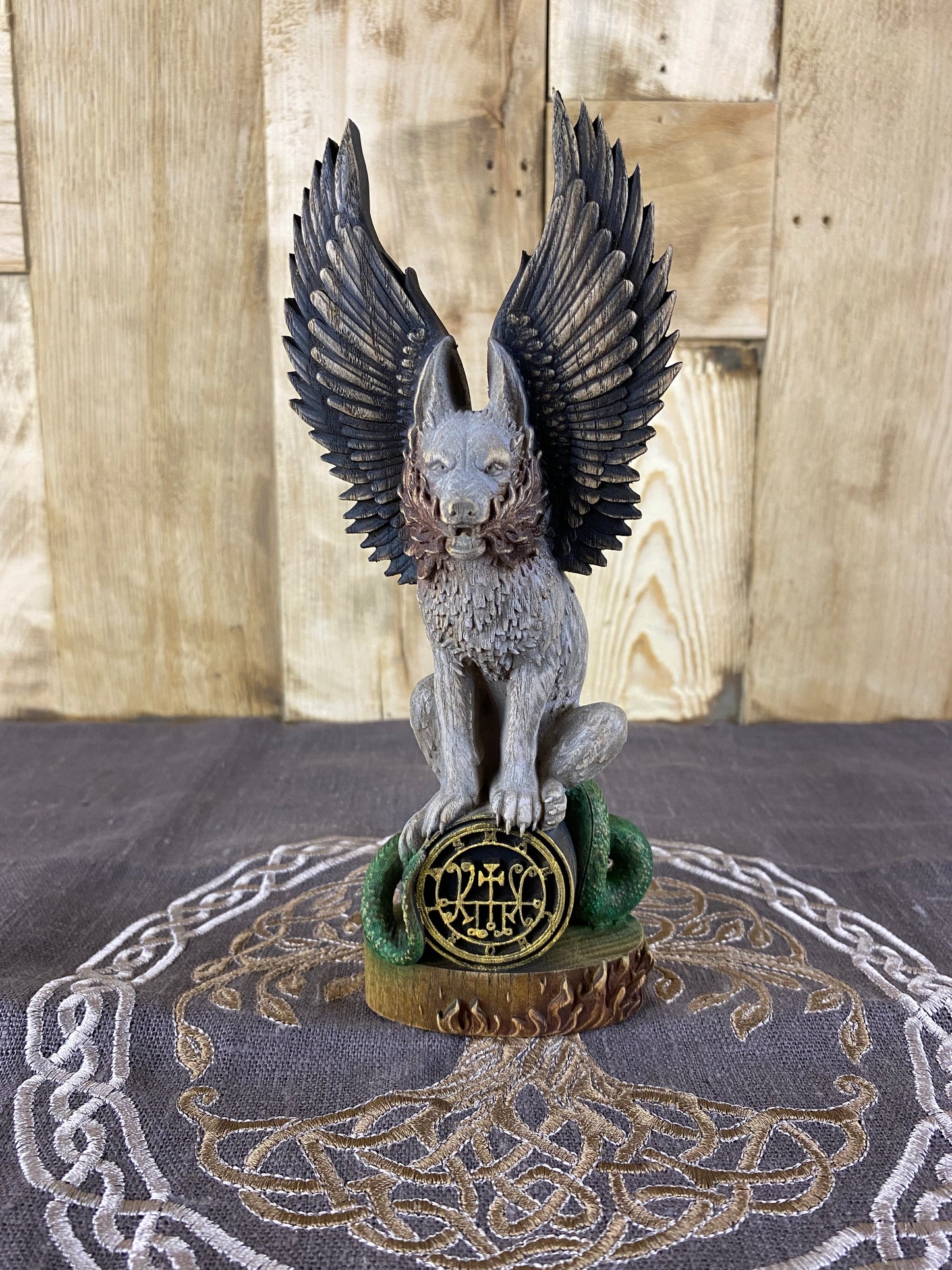 Marchosias Demon statue Demon sigil Winged wolf Goetia demon Occult décor Pagan statue Marchosias seal Wicca altar Solomon Pagan altar Wicca